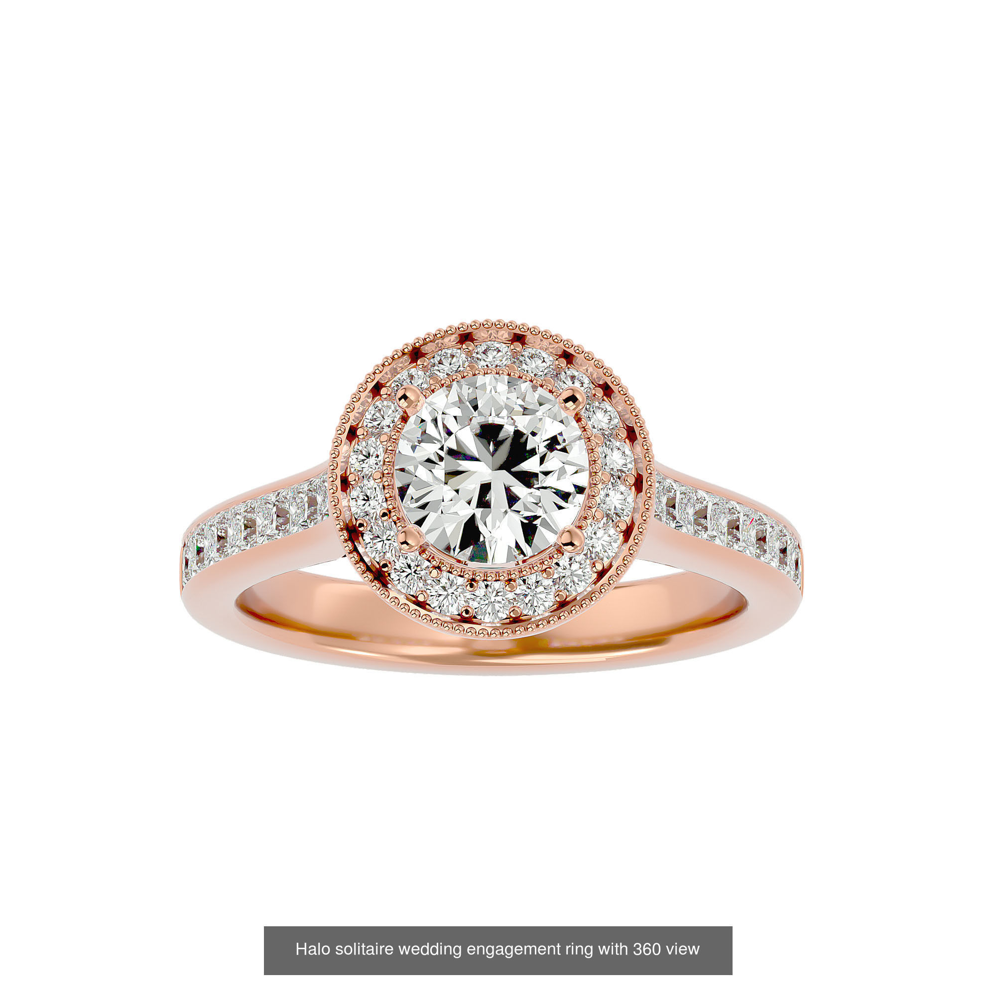 182 Halo solitaire wedding engagement ring with 360 view 3D Model Collection_219