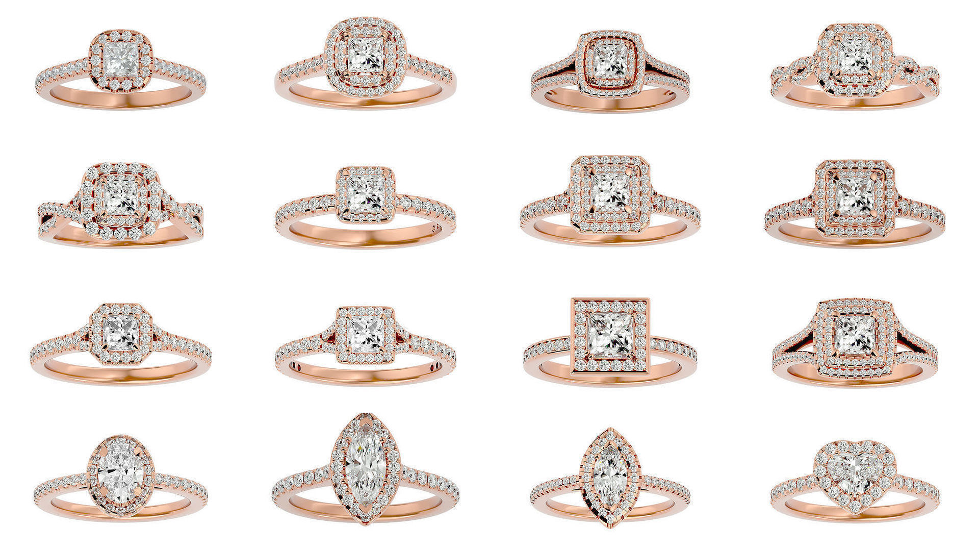 182 Halo solitaire wedding engagement ring with 360 view 3D Model Collection_9