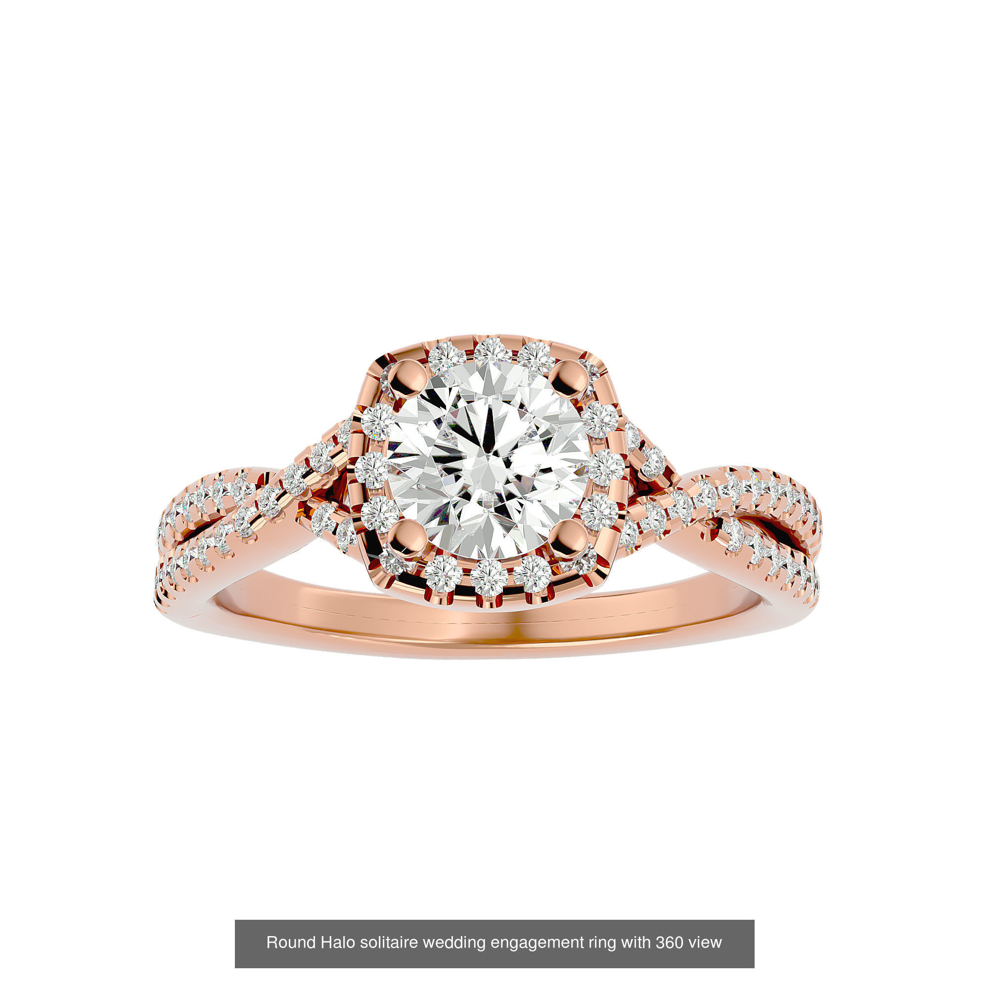 182 Halo solitaire wedding engagement ring with 360 view 3D Model Collection_31