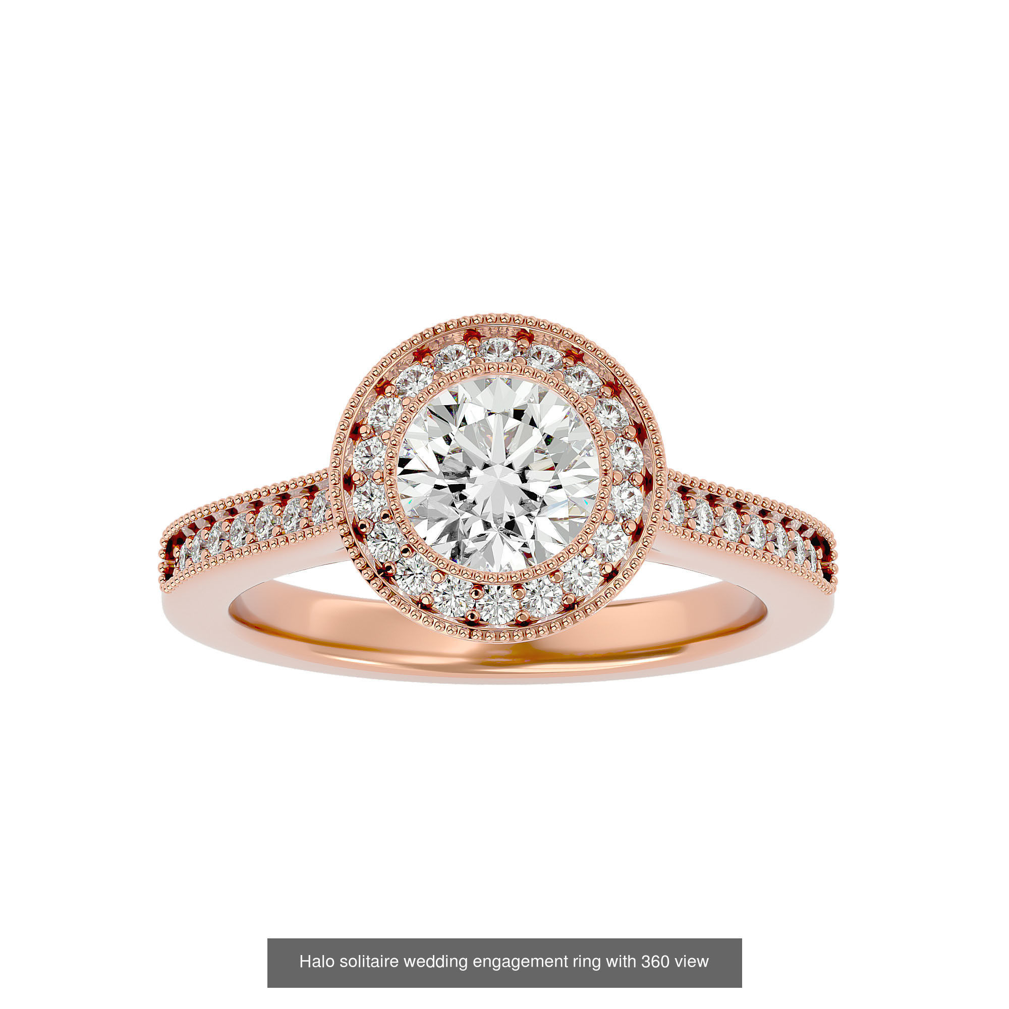 182 Halo solitaire wedding engagement ring with 360 view 3D Model Collection_235