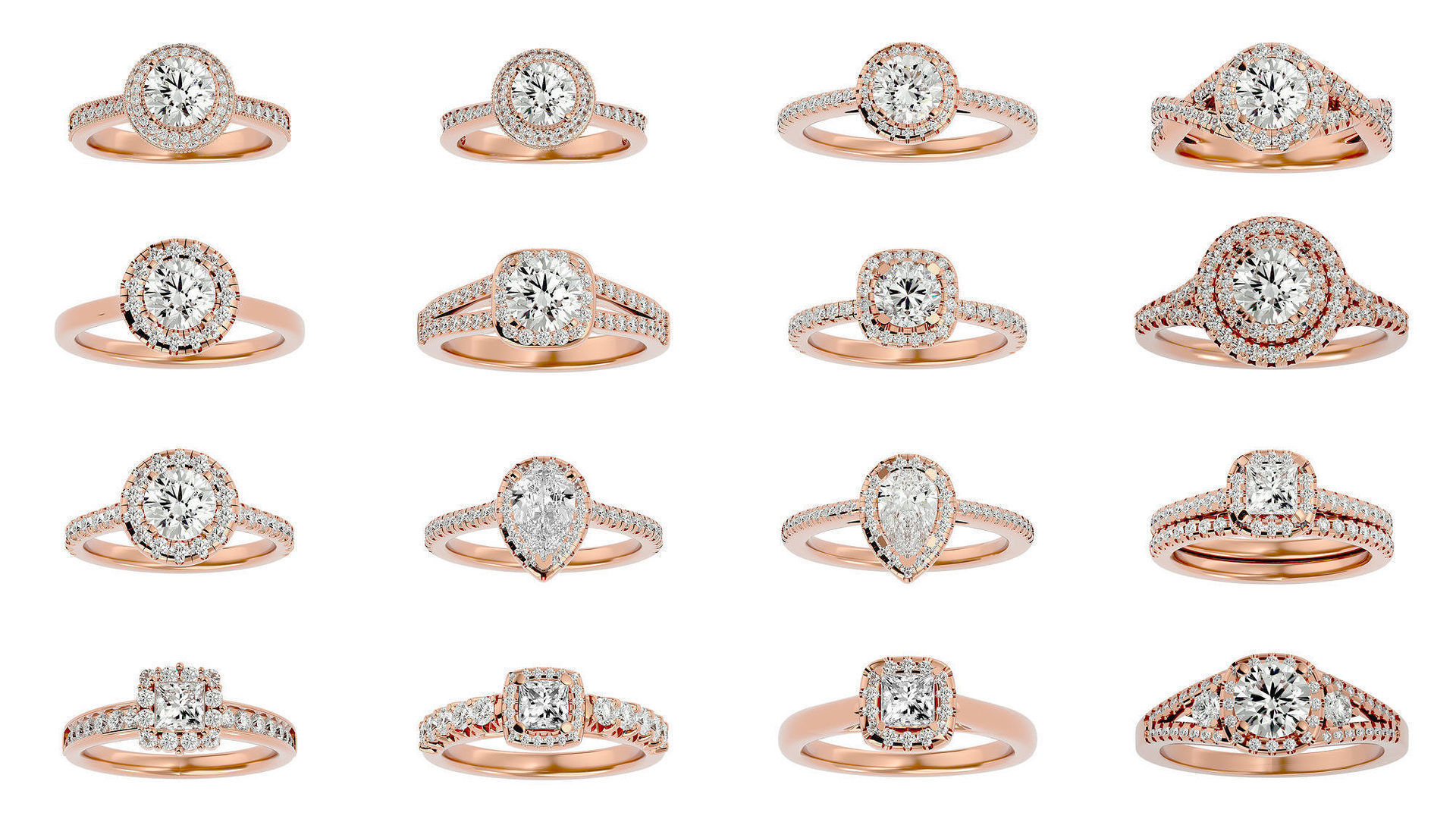 182 Halo solitaire wedding engagement ring with 360 view 3D Model Collection_8