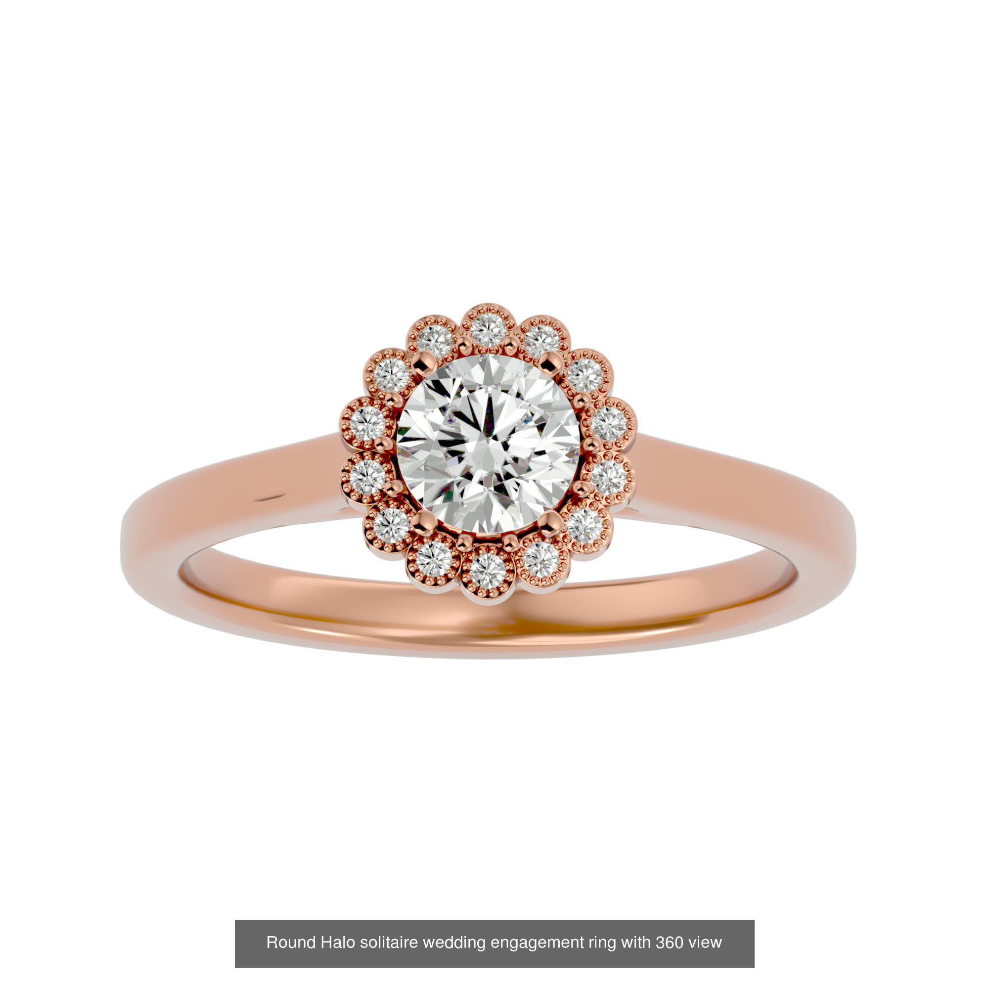 182 Halo solitaire wedding engagement ring with 360 view 3D Model Collection_51