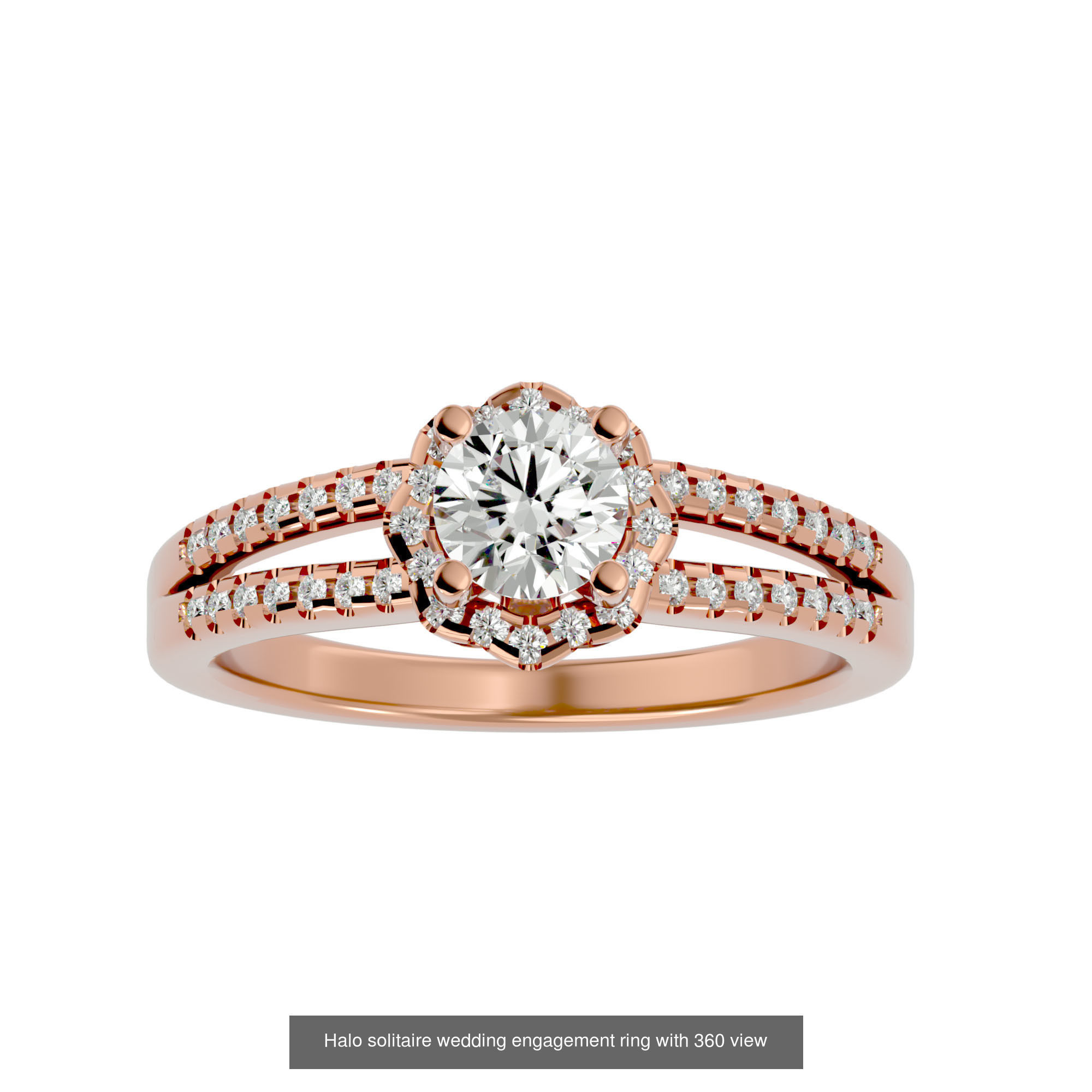182 Halo solitaire wedding engagement ring with 360 view 3D Model Collection_269