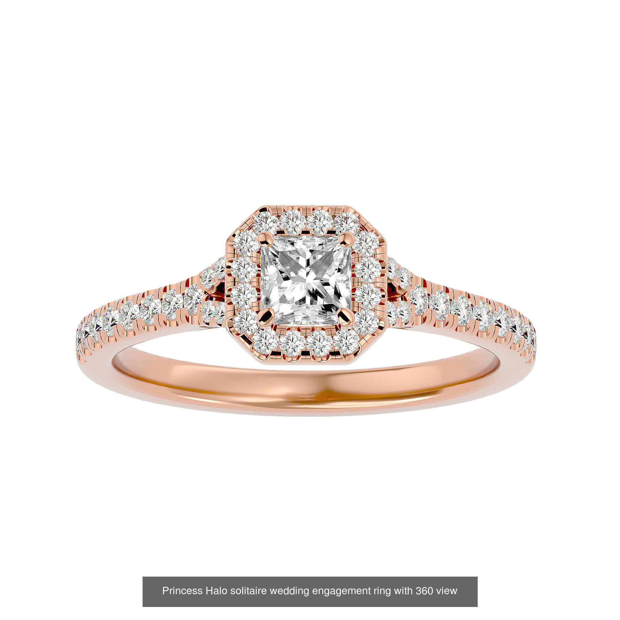 182 Halo solitaire wedding engagement ring with 360 view 3D Model Collection_317