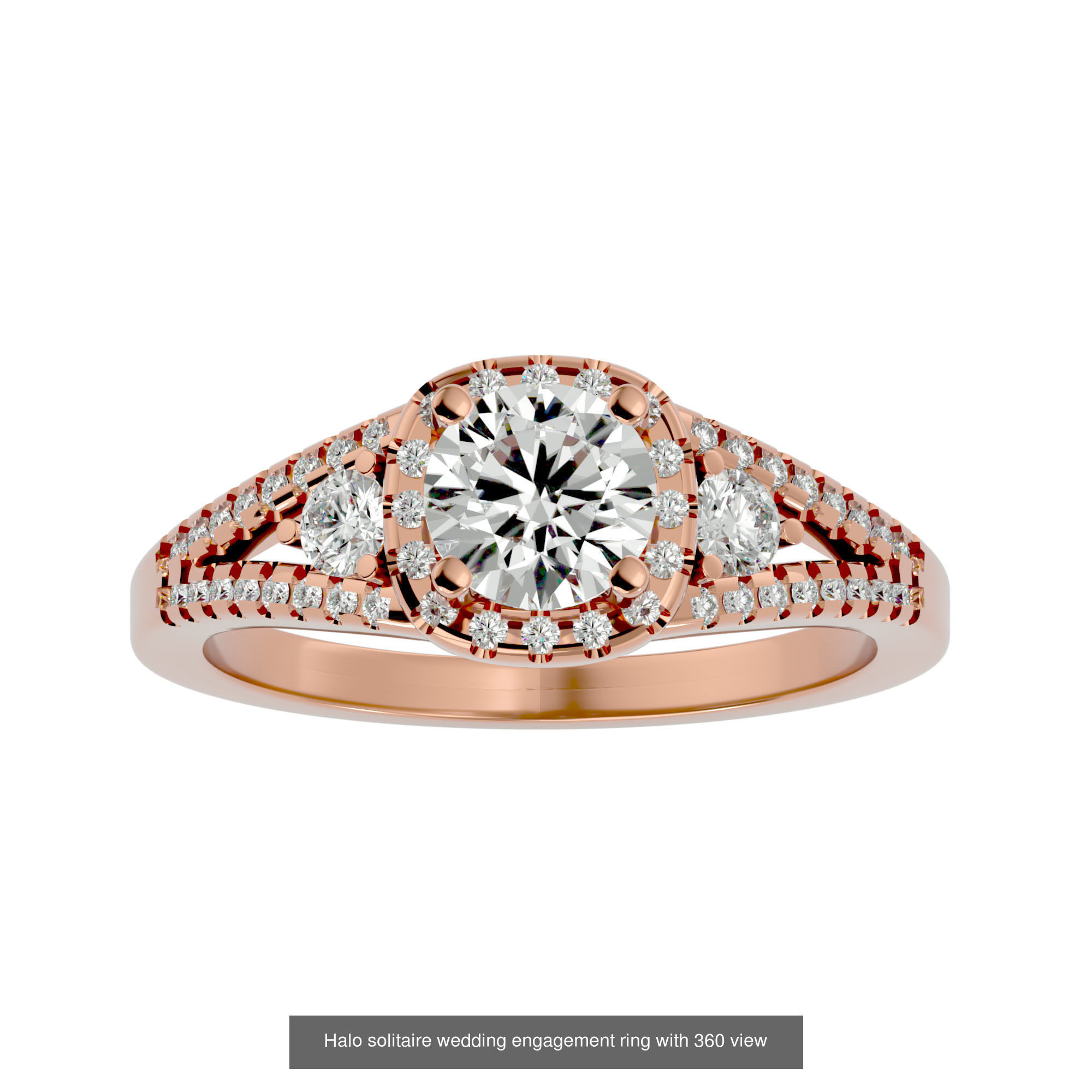 182 Halo solitaire wedding engagement ring with 360 view 3D Model Collection_267
