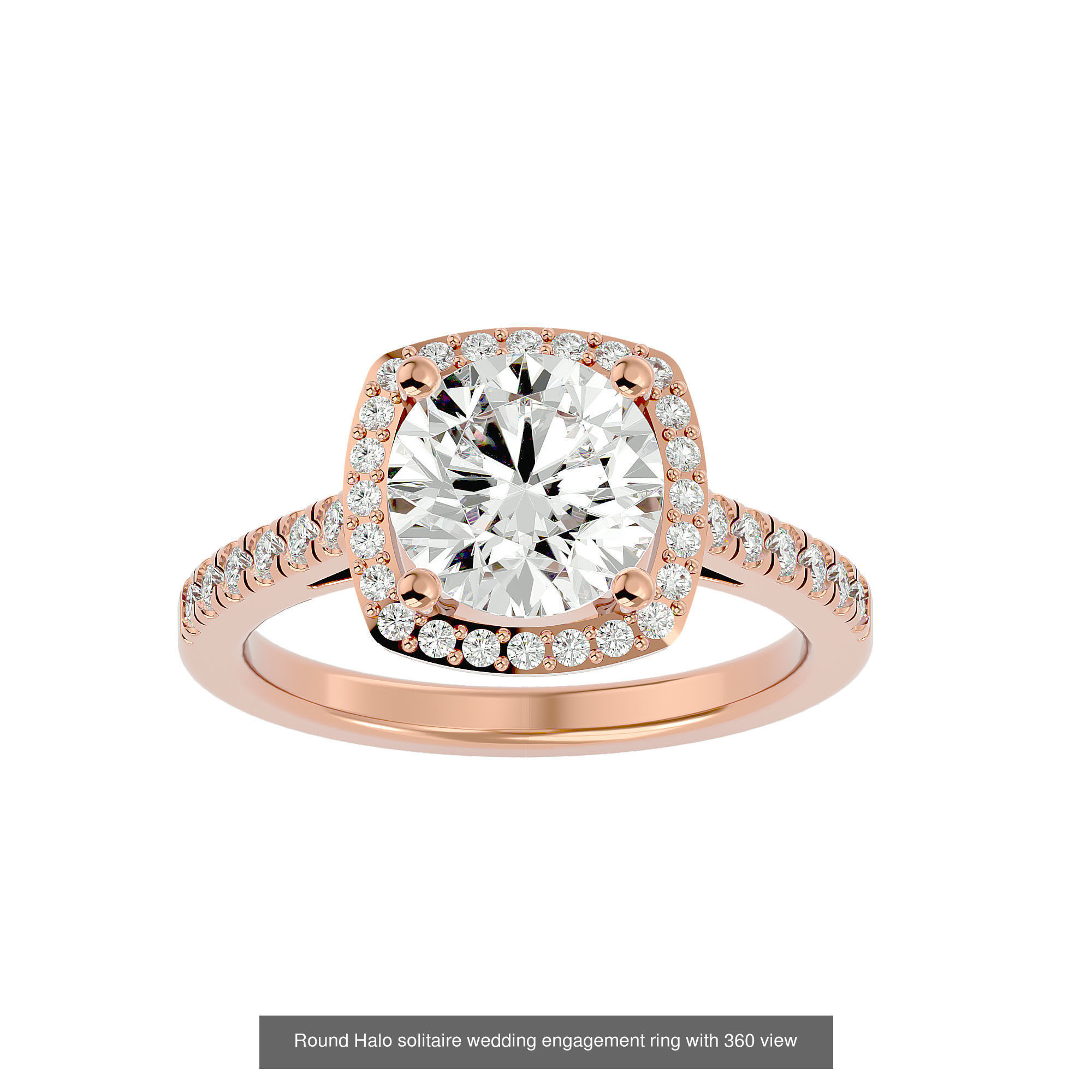 182 Halo solitaire wedding engagement ring with 360 view 3D Model Collection_45