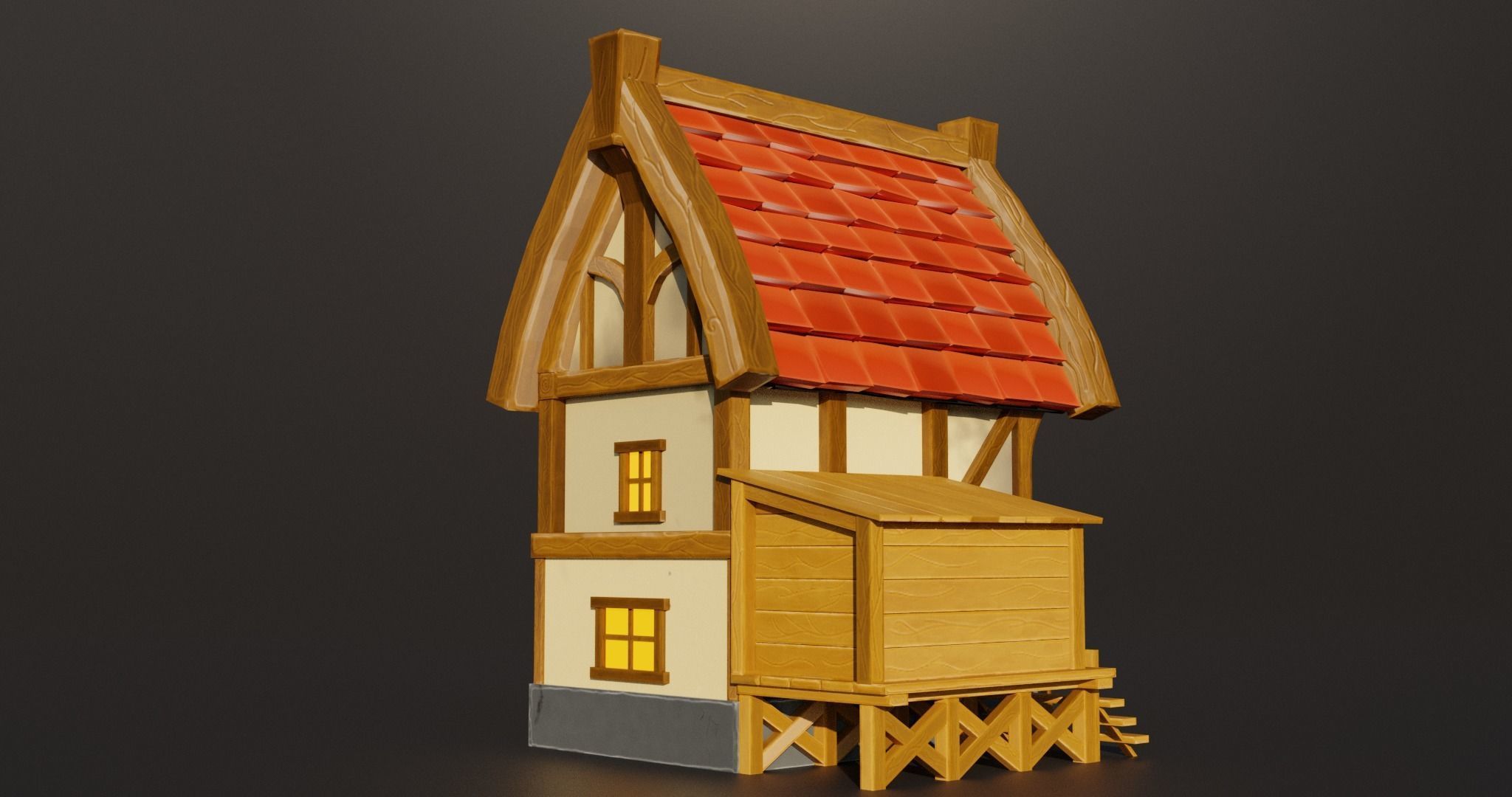 Stylized medieval house Low-poly 3D model_4
