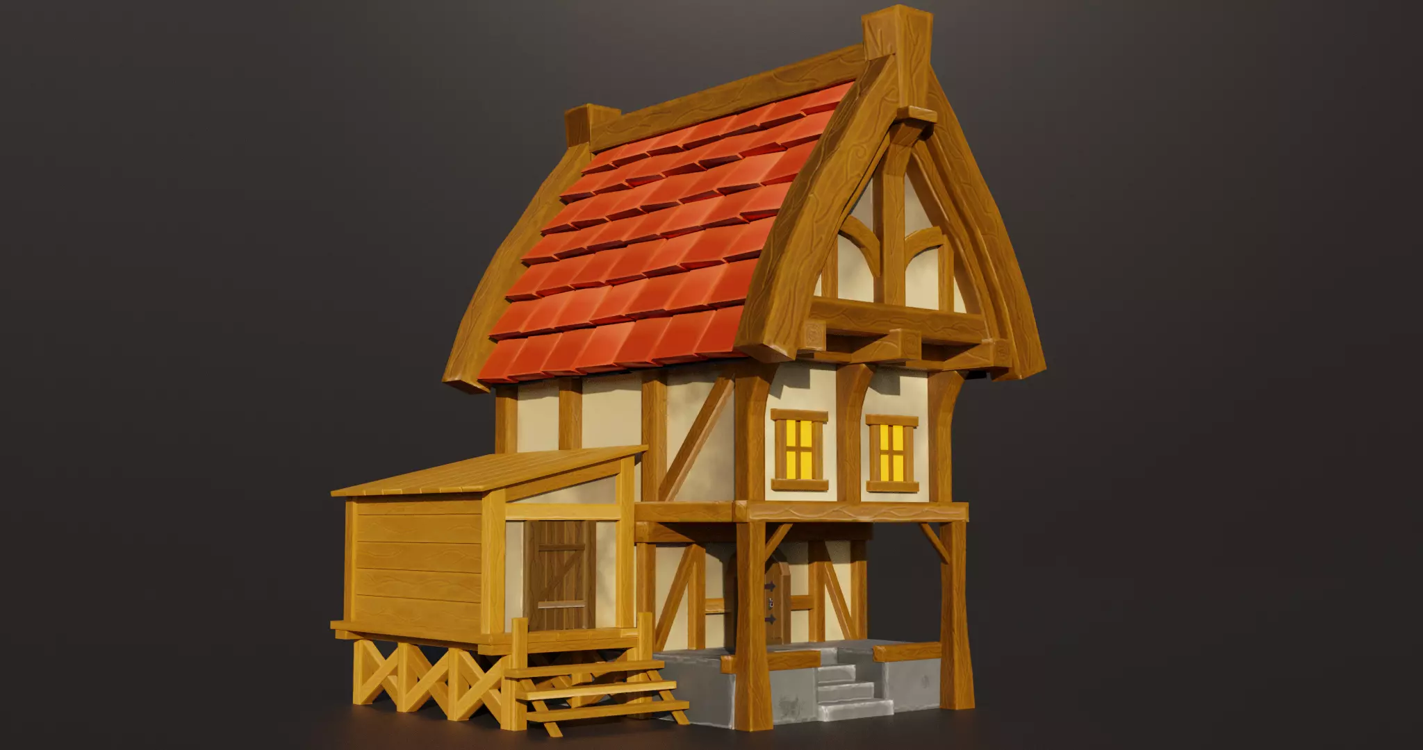Stylized medieval house Low-poly 3D model_0