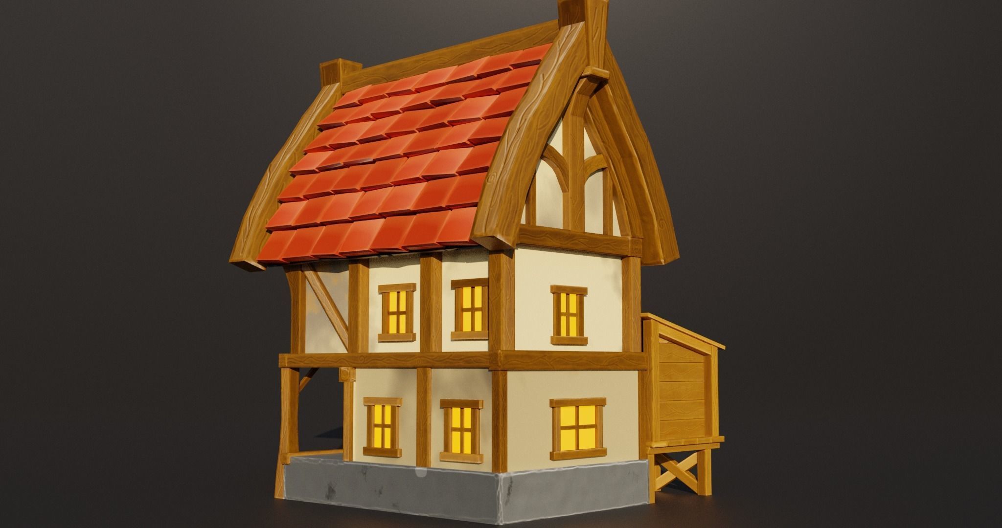 Stylized medieval house Low-poly 3D model_3
