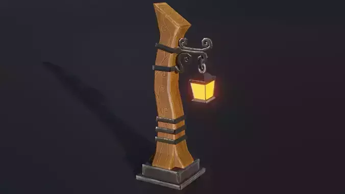 Stylized medieval street lamp Low-poly 3D model