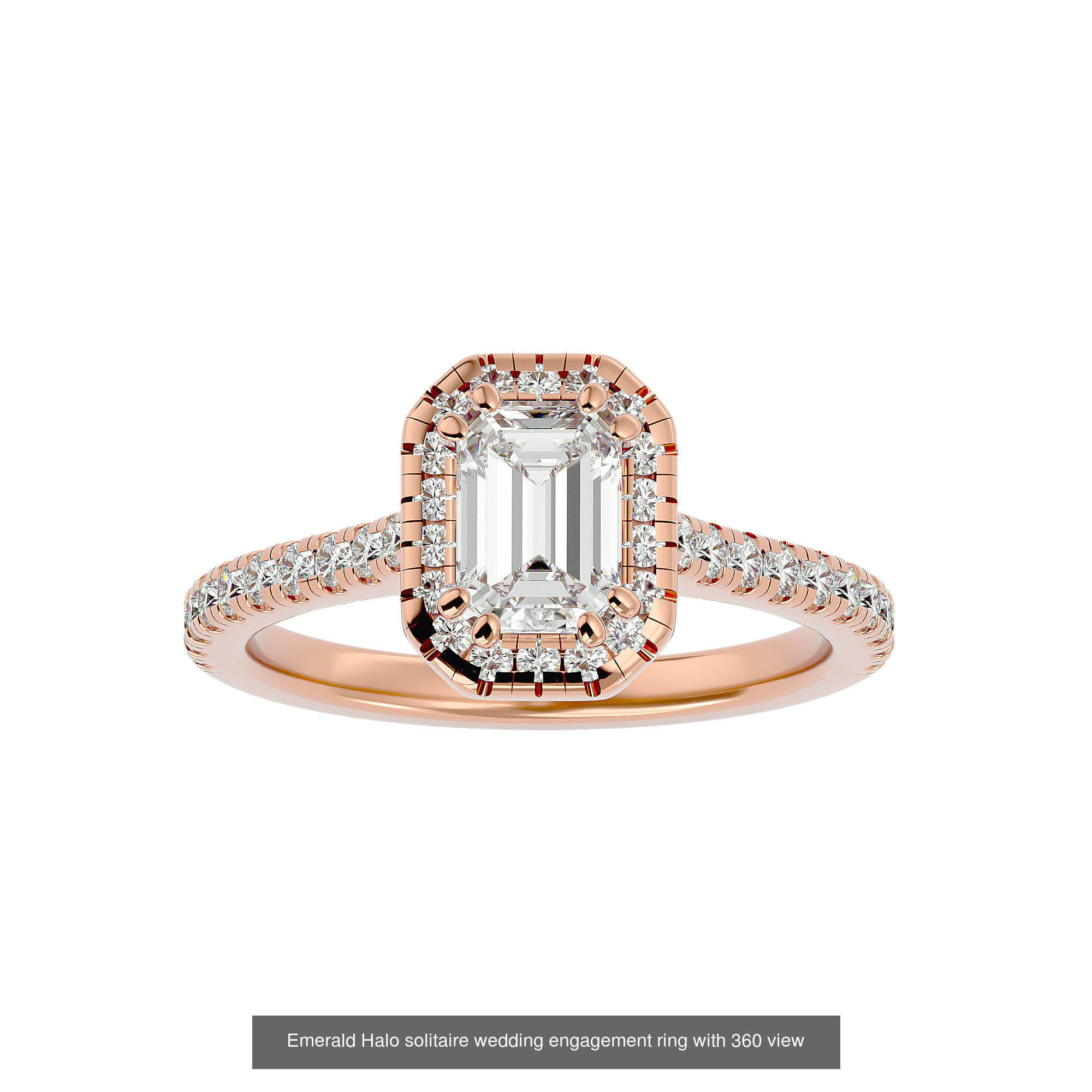 5 Emerald Halo solitaire wedding engagement ring with 360 view 3D Model Collection_8