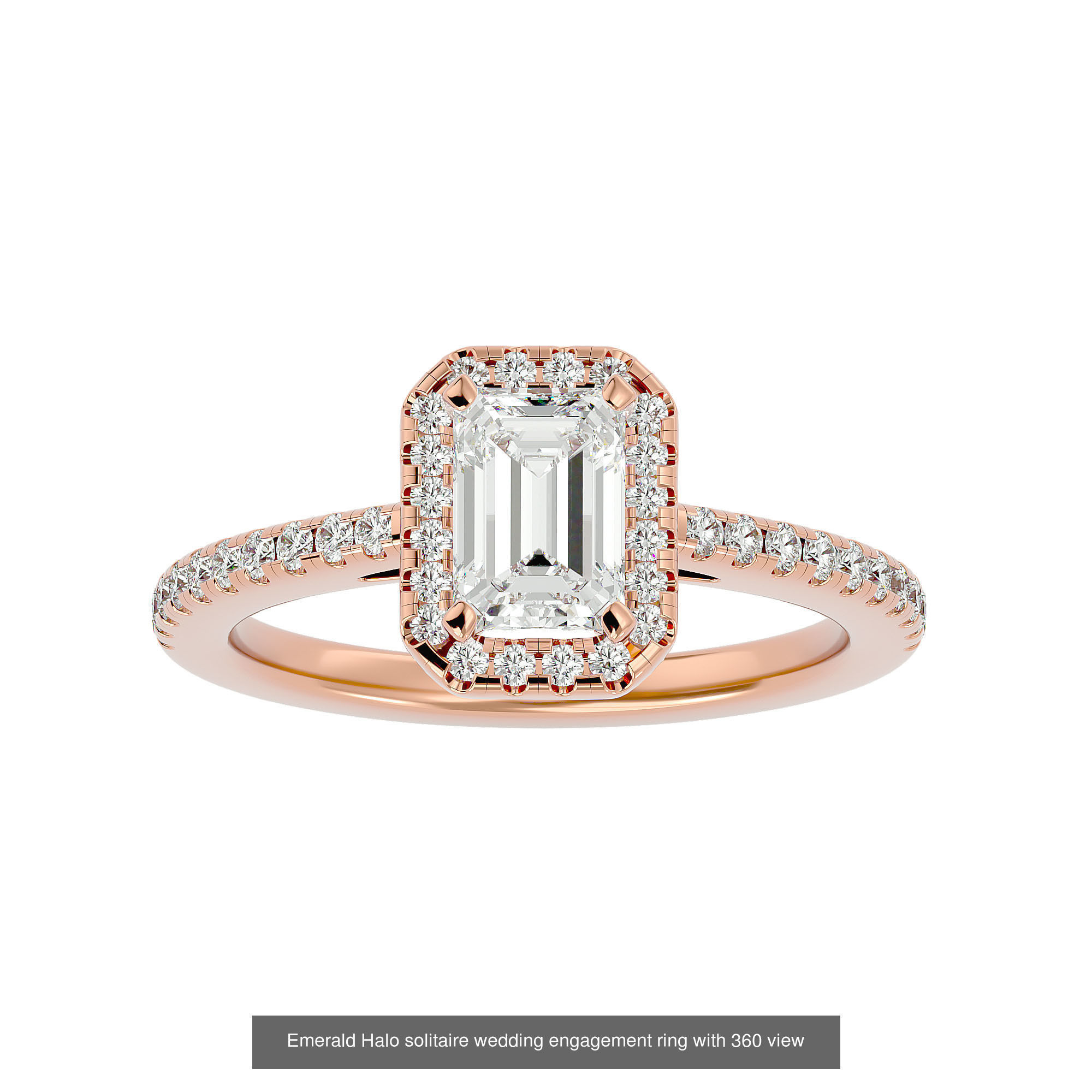 5 Emerald Halo solitaire wedding engagement ring with 360 view 3D Model Collection_10