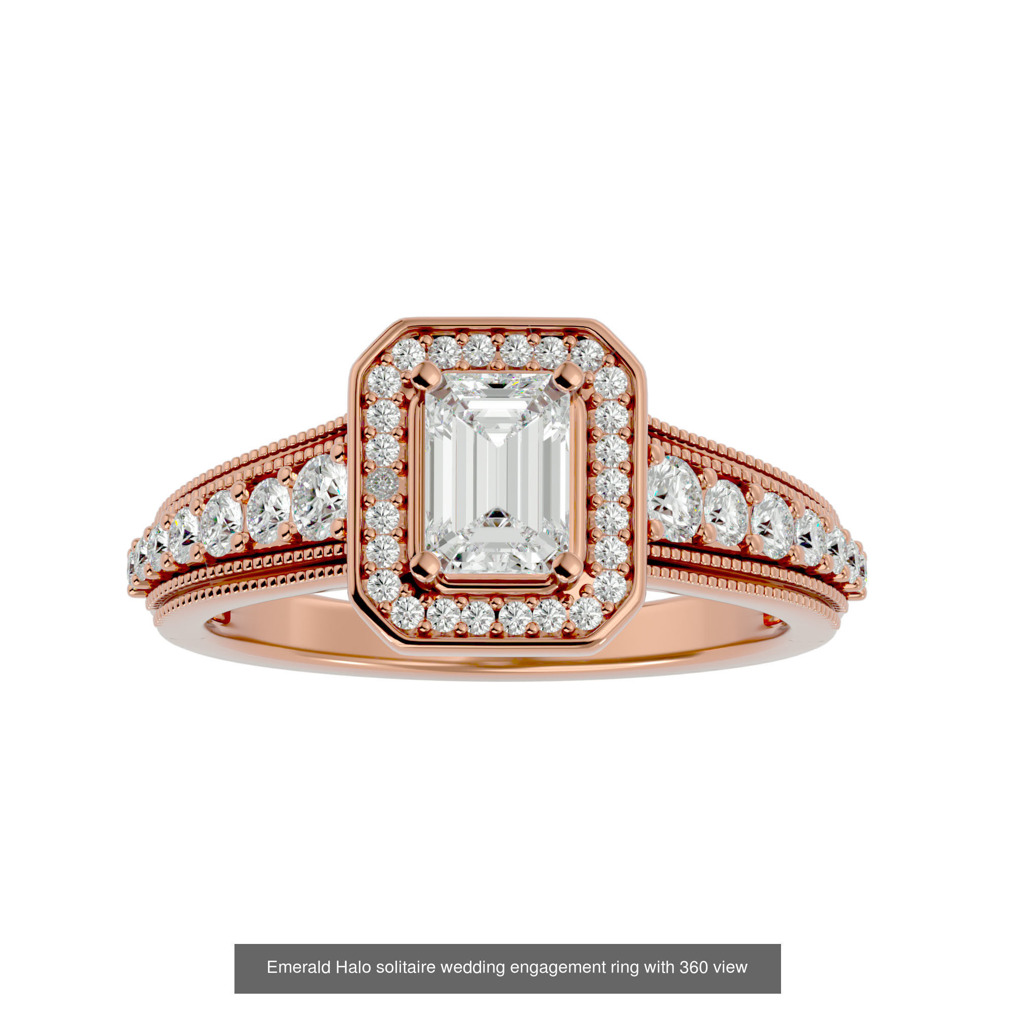 5 Emerald Halo solitaire wedding engagement ring with 360 view 3D Model Collection_2