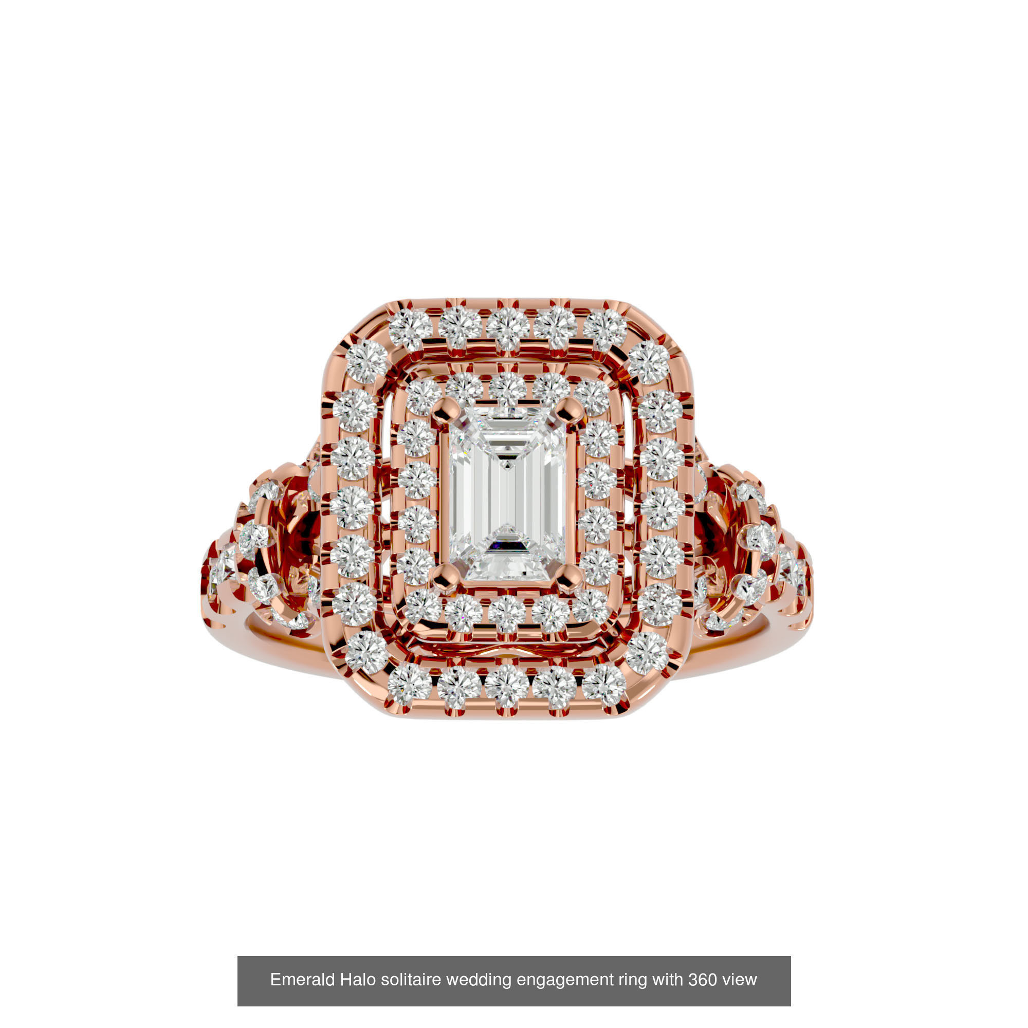 5 Emerald Halo solitaire wedding engagement ring with 360 view 3D Model Collection_4