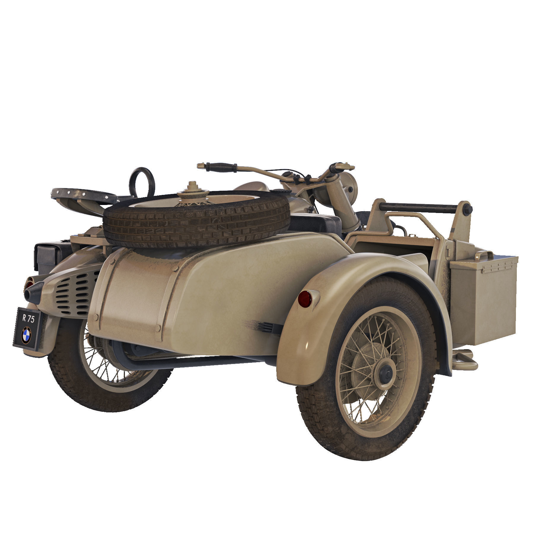 Military motorcycle R75 Sahara 1942 3D model_11