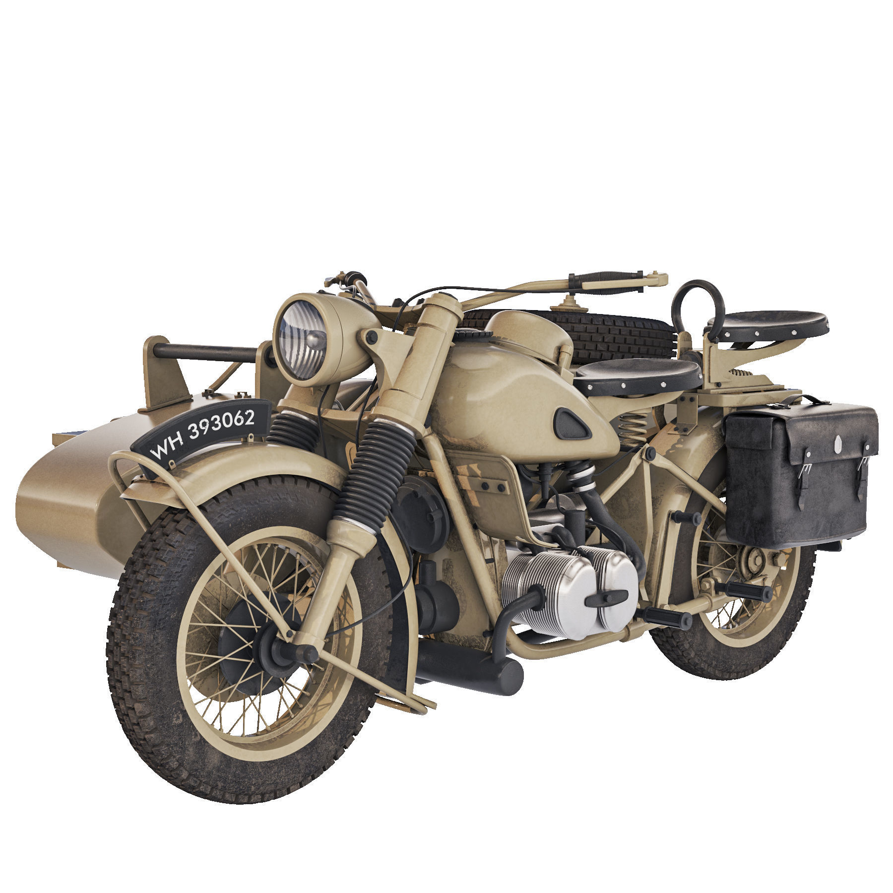 Military motorcycle R75 Sahara 1942 3D model_4