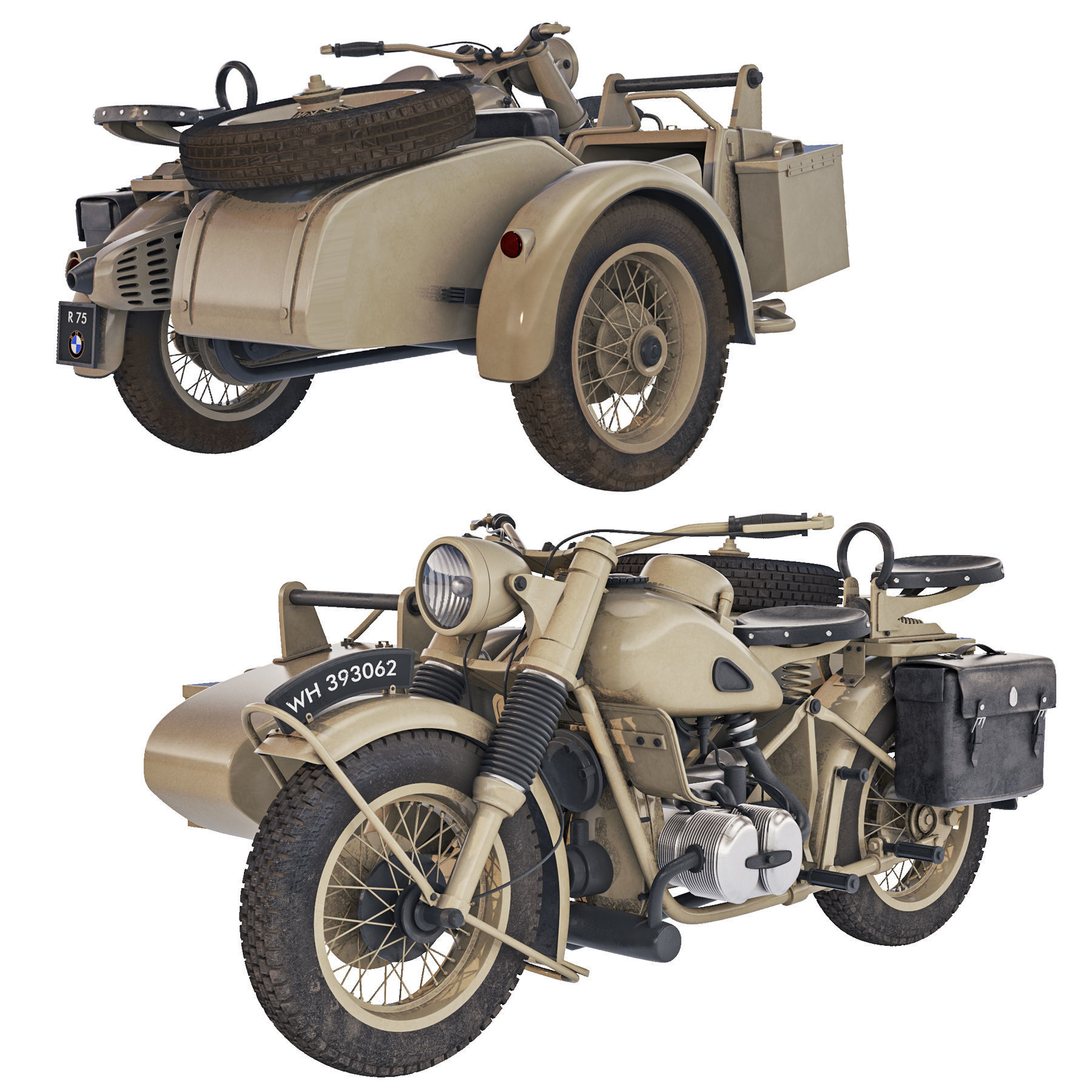 Military motorcycle R75 Sahara 1942 3D model_2