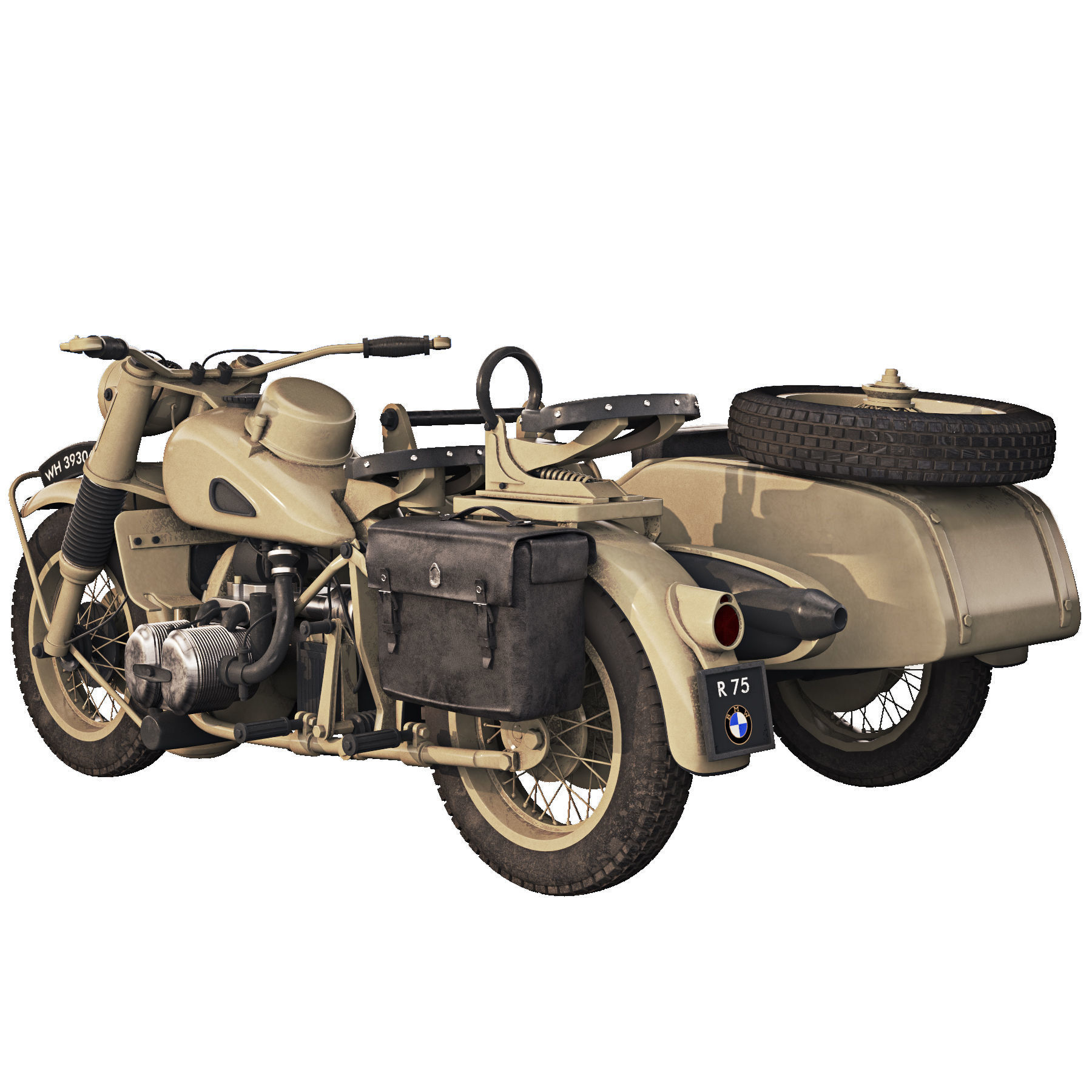 Military motorcycle R75 Sahara 1942 3D model_9