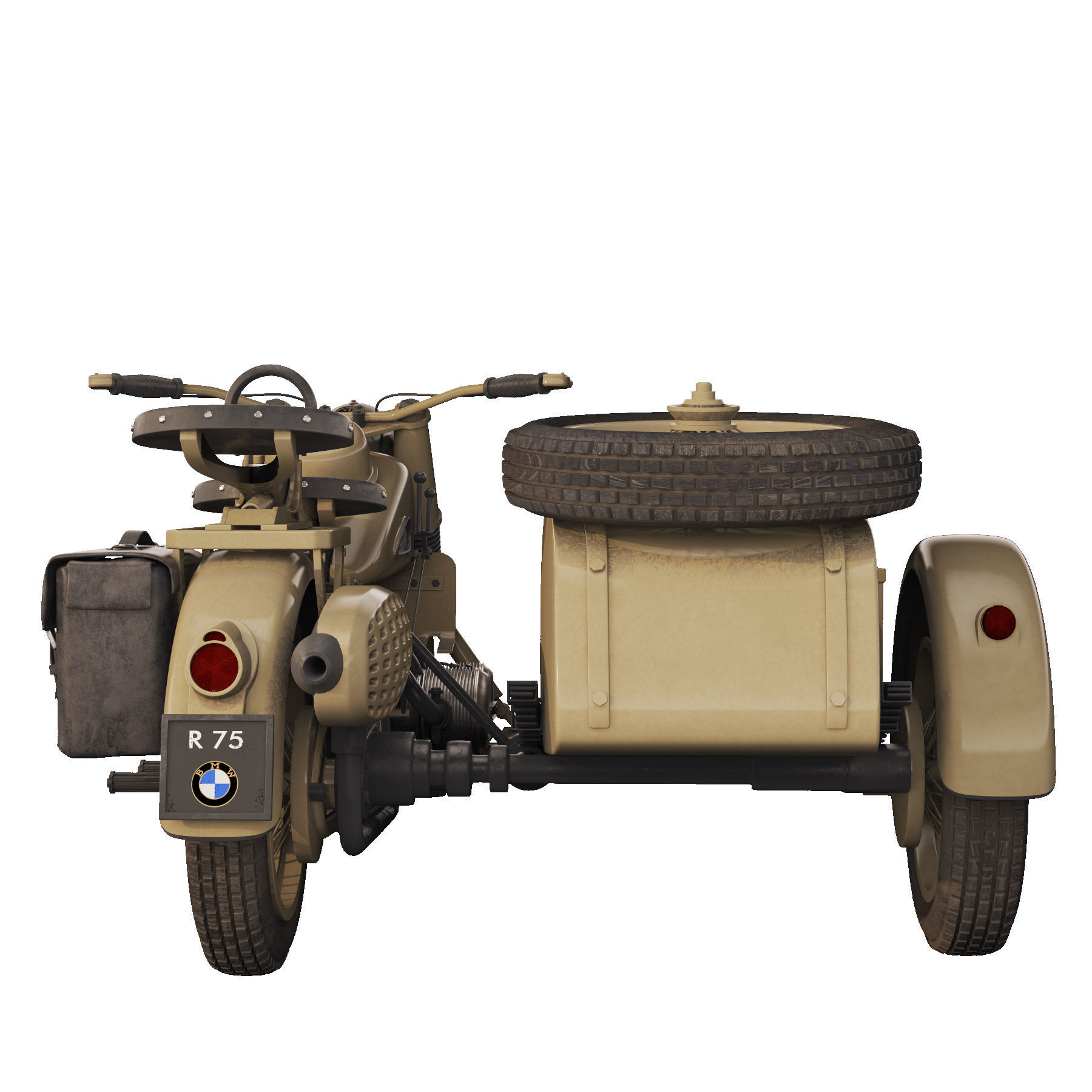 Military motorcycle R75 Sahara 1942 3D model_10