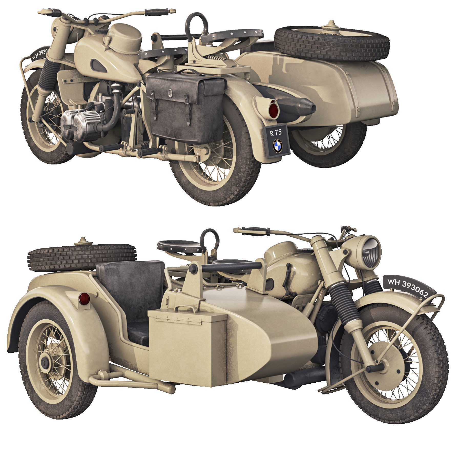 Military motorcycle R75 Sahara 1942 3D model_3