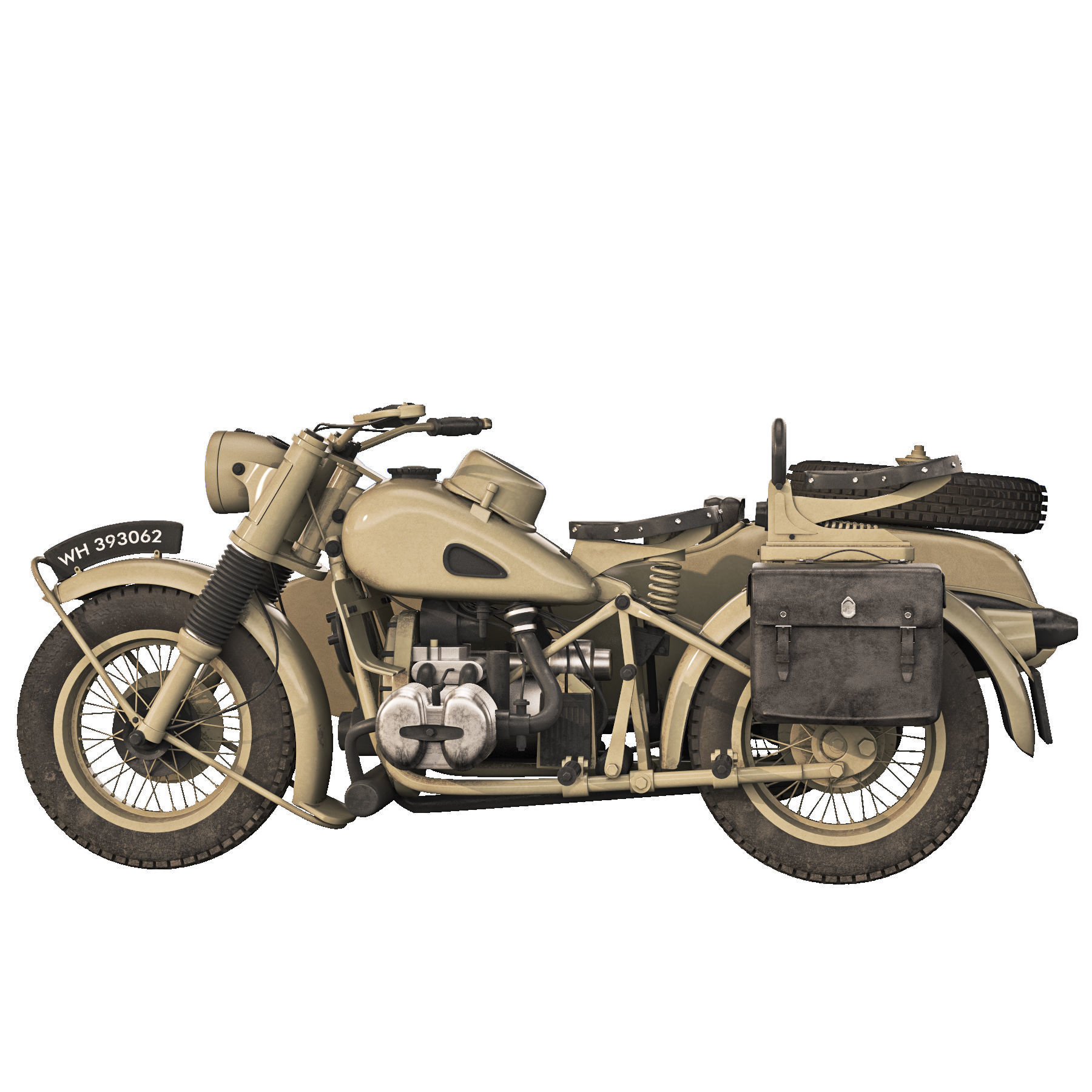 Military motorcycle R75 Sahara 1942 3D model_8