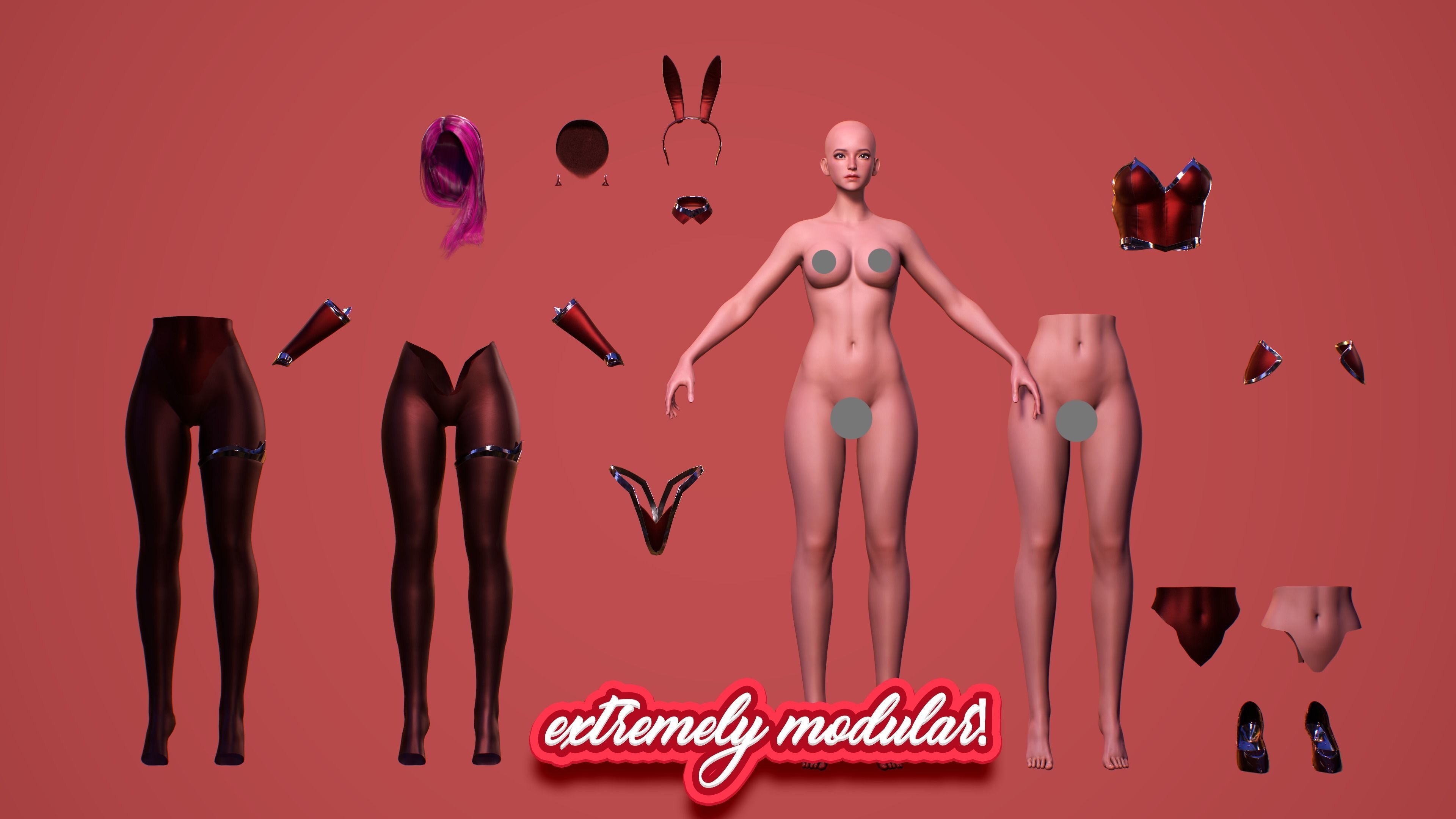 Bunny-Cute Fighting Shooter Anime Cartoon Girl StylizedCharacter Low-poly 3D model_12