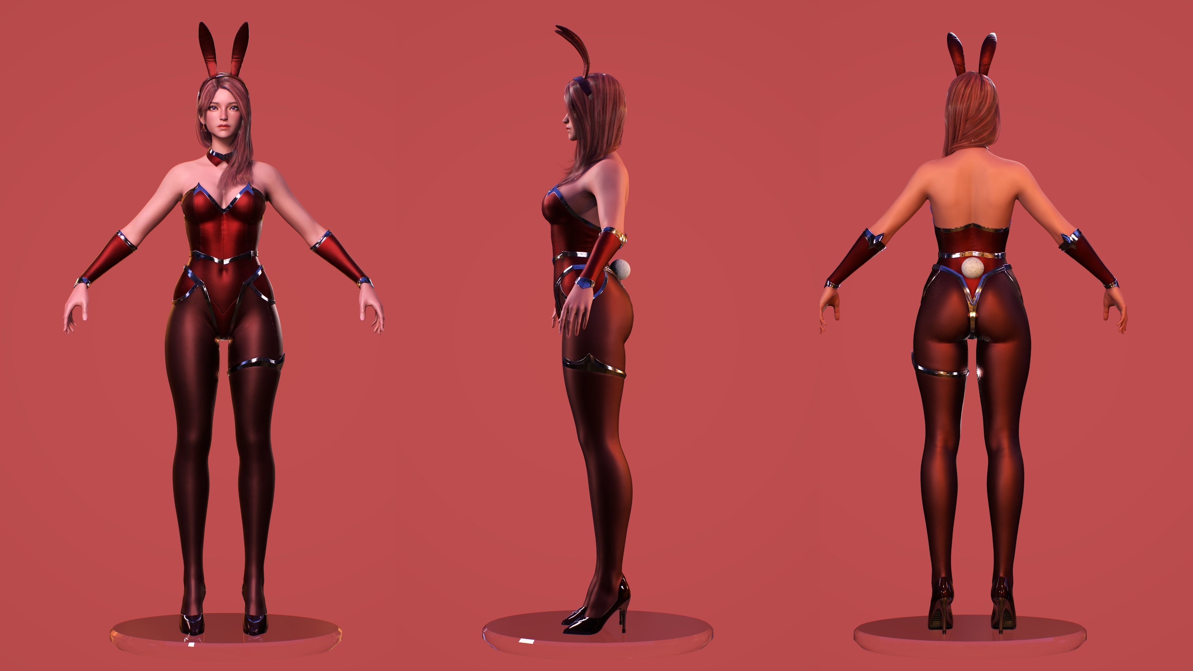 Bunny-Cute Fighting Shooter Anime Cartoon Girl StylizedCharacter Low-poly 3D model_7