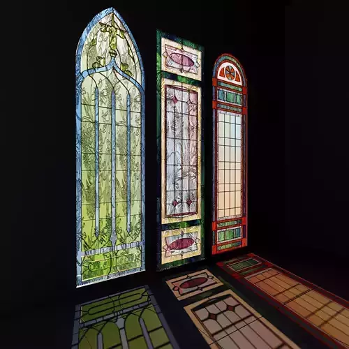 Stained glass windows with patterns of flowers Free 3D model