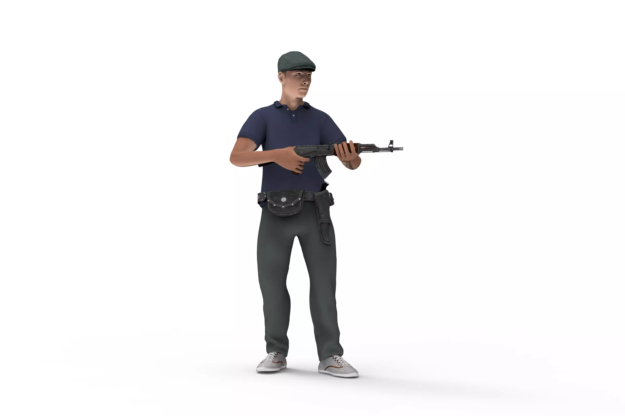 Man with AK47 Low-poly 3D model_0