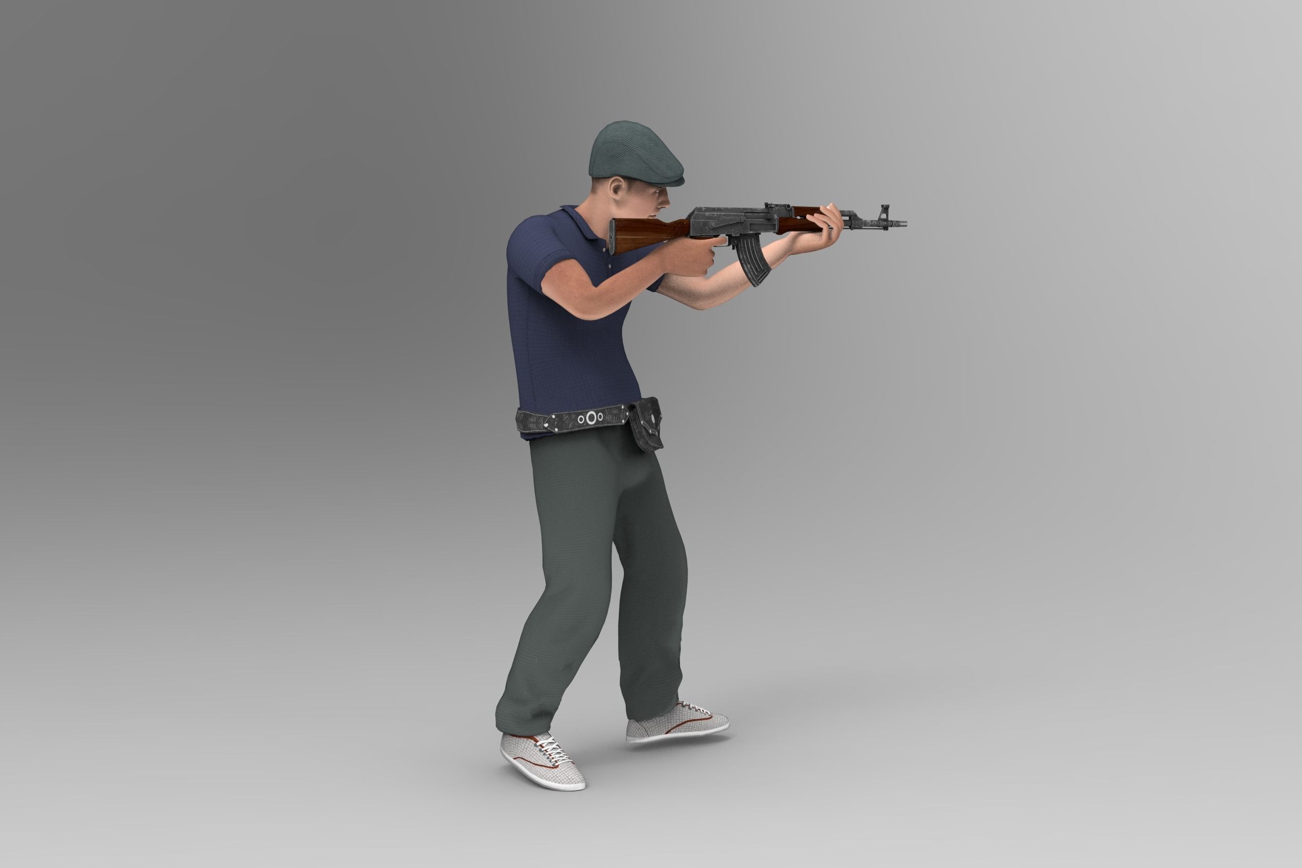Man with AK47 Low-poly 3D model_3