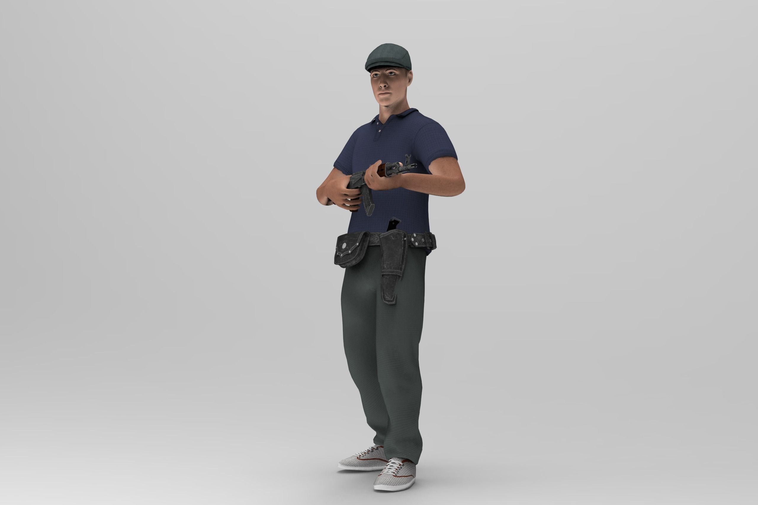 Man with AK47 Low-poly 3D model_2