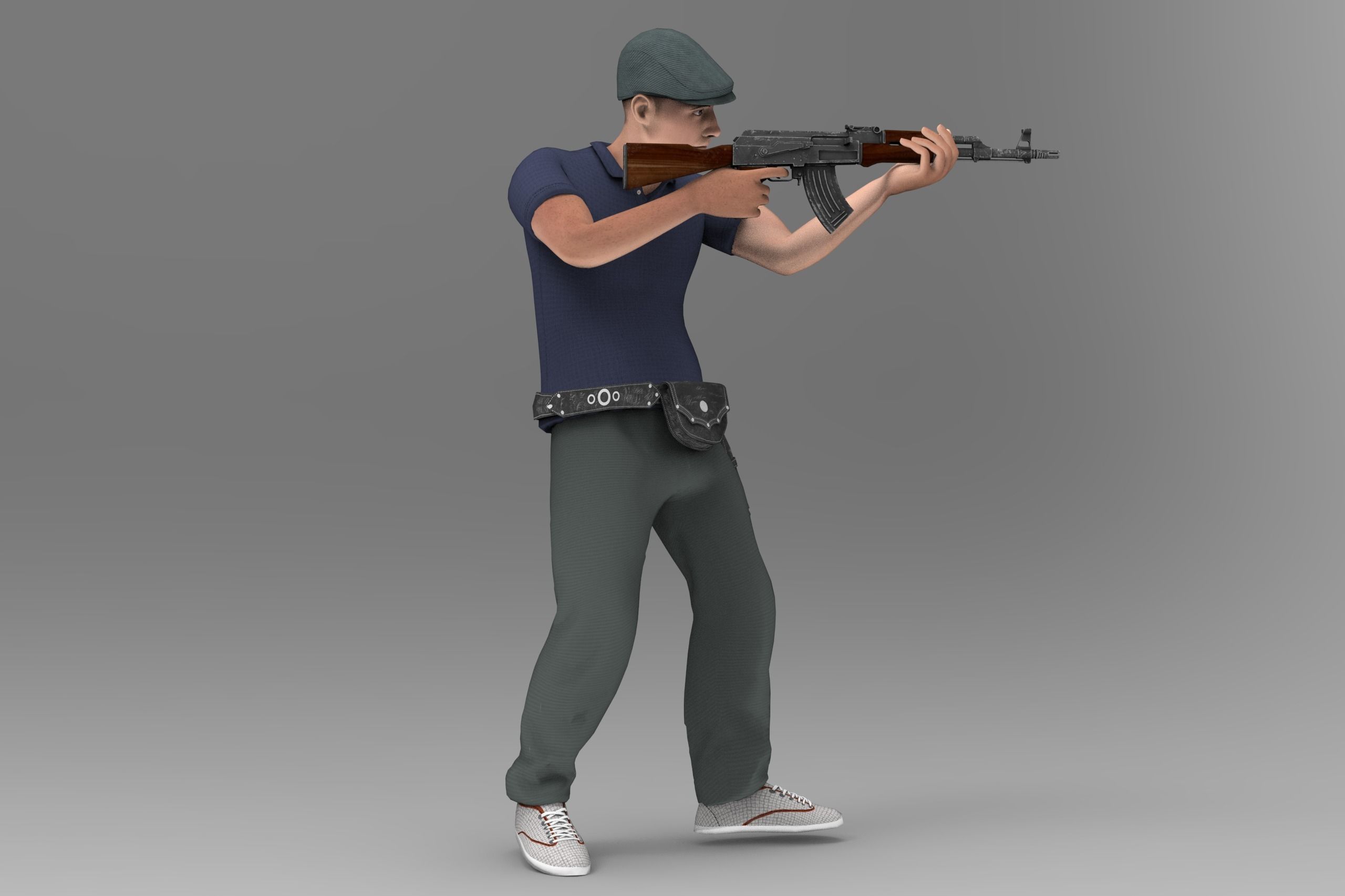 Man with AK47 Low-poly 3D model_4