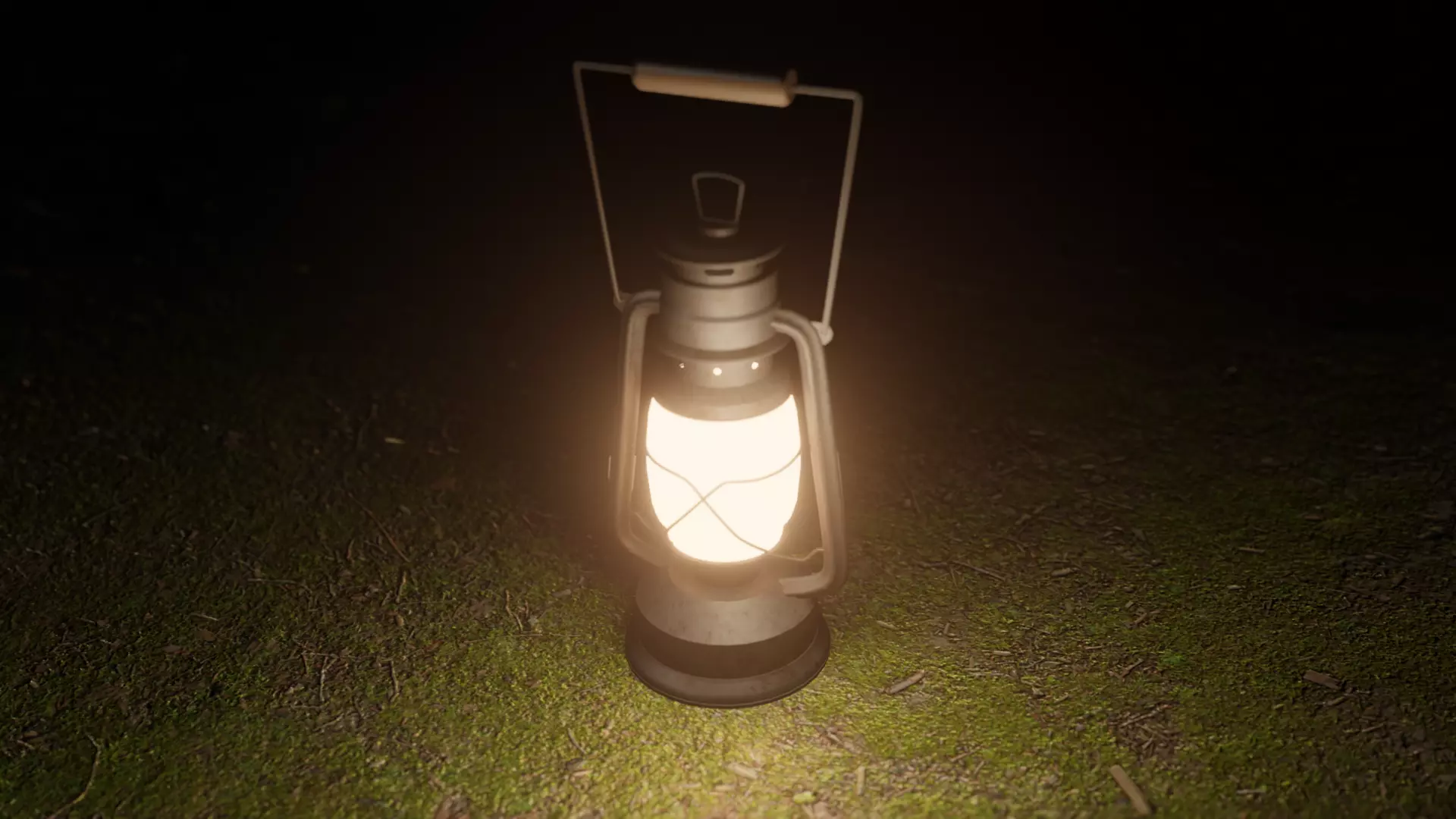Vintage-Lamp-Free lantern in grass at night Free 3D model