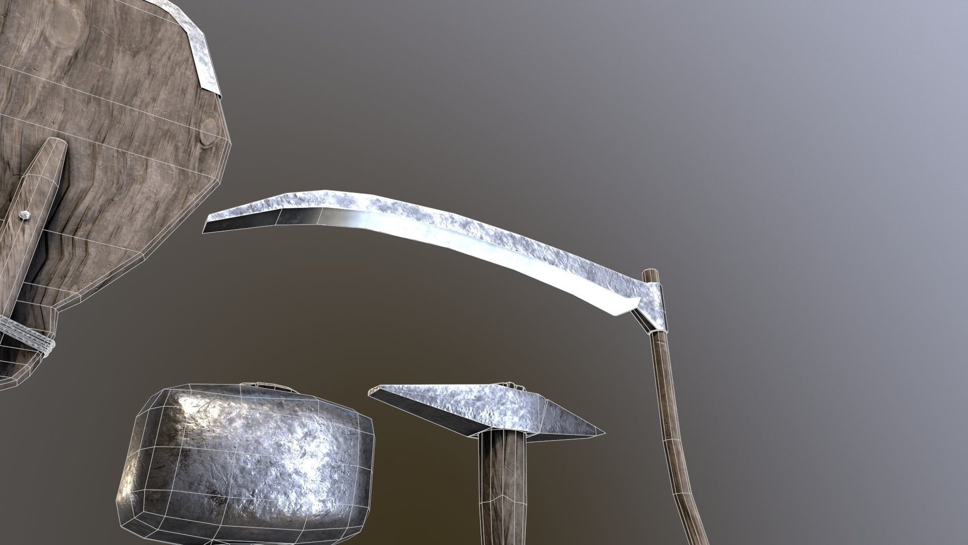 Medieval building tools old for gamedev Low-poly 3D model_13