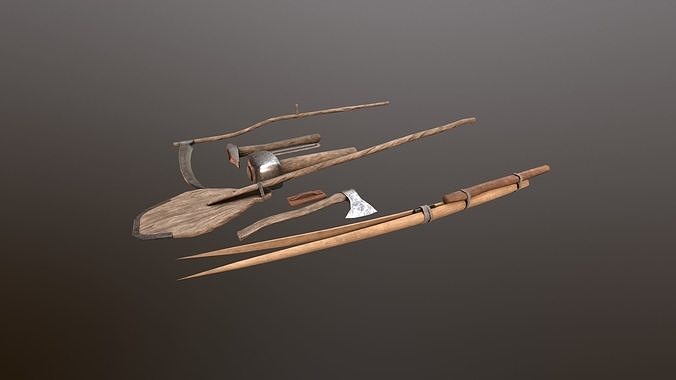 Medieval building tools old for gamedev Low-poly 3D model