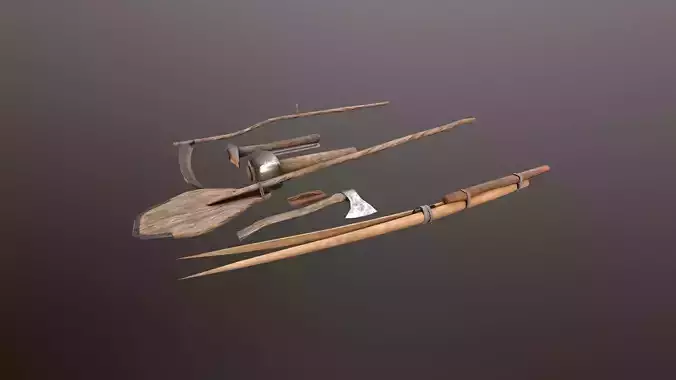 Medieval building tools old for gamedev Low-poly 3D model