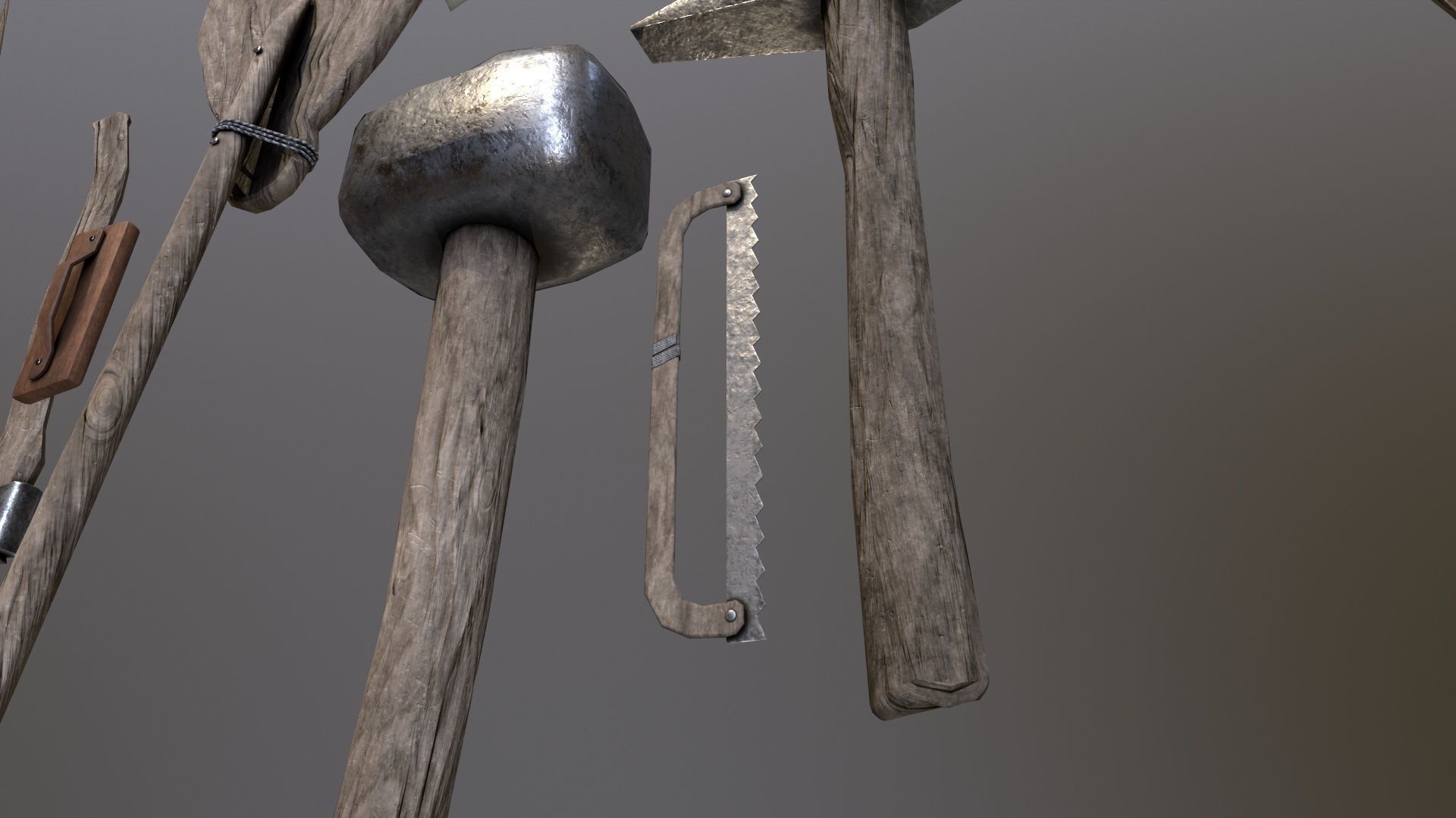 Medieval building tools old for gamedev Low-poly 3D model_17