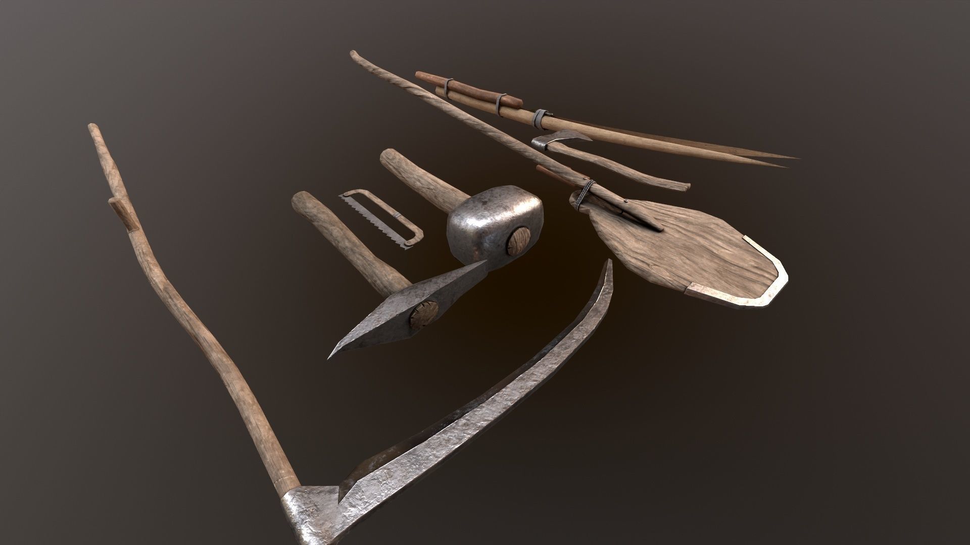 Medieval building tools old for gamedev Low-poly 3D model_10