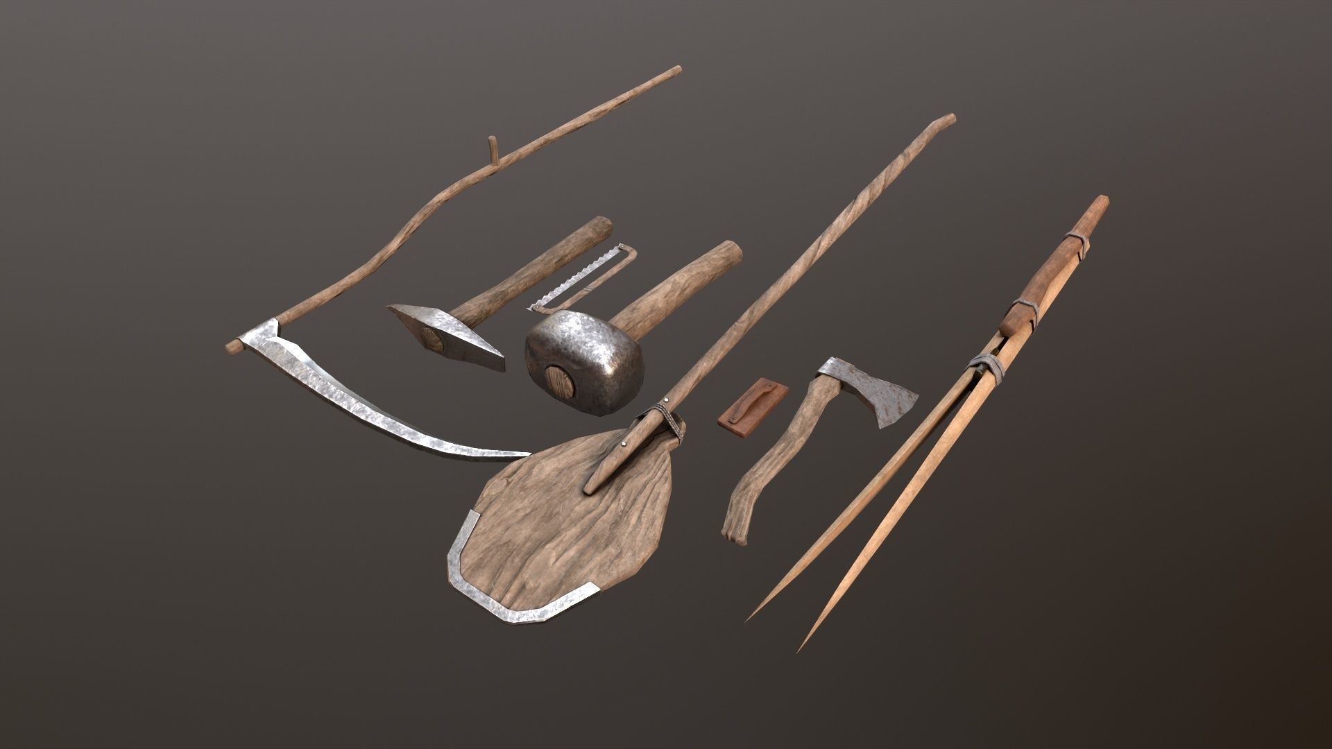Medieval building tools old for gamedev Low-poly 3D model_16