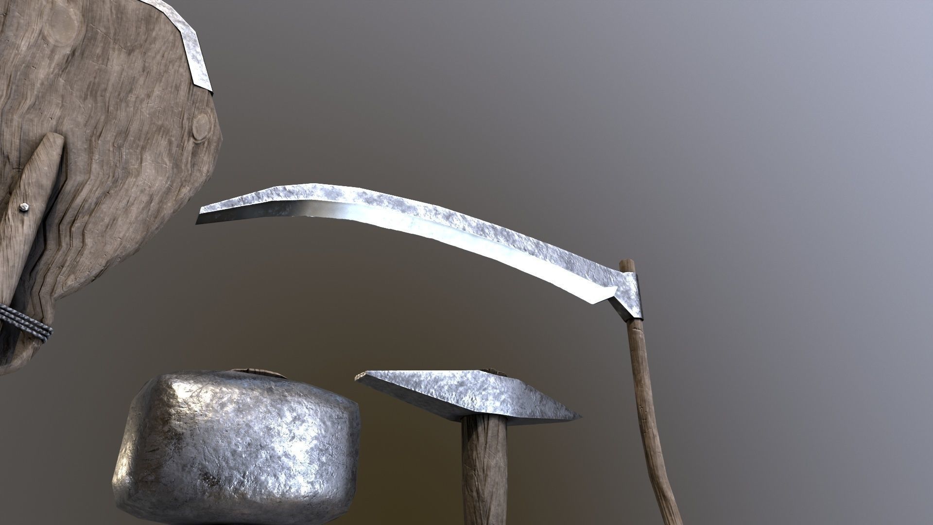 Medieval building tools old for gamedev Low-poly 3D model_14