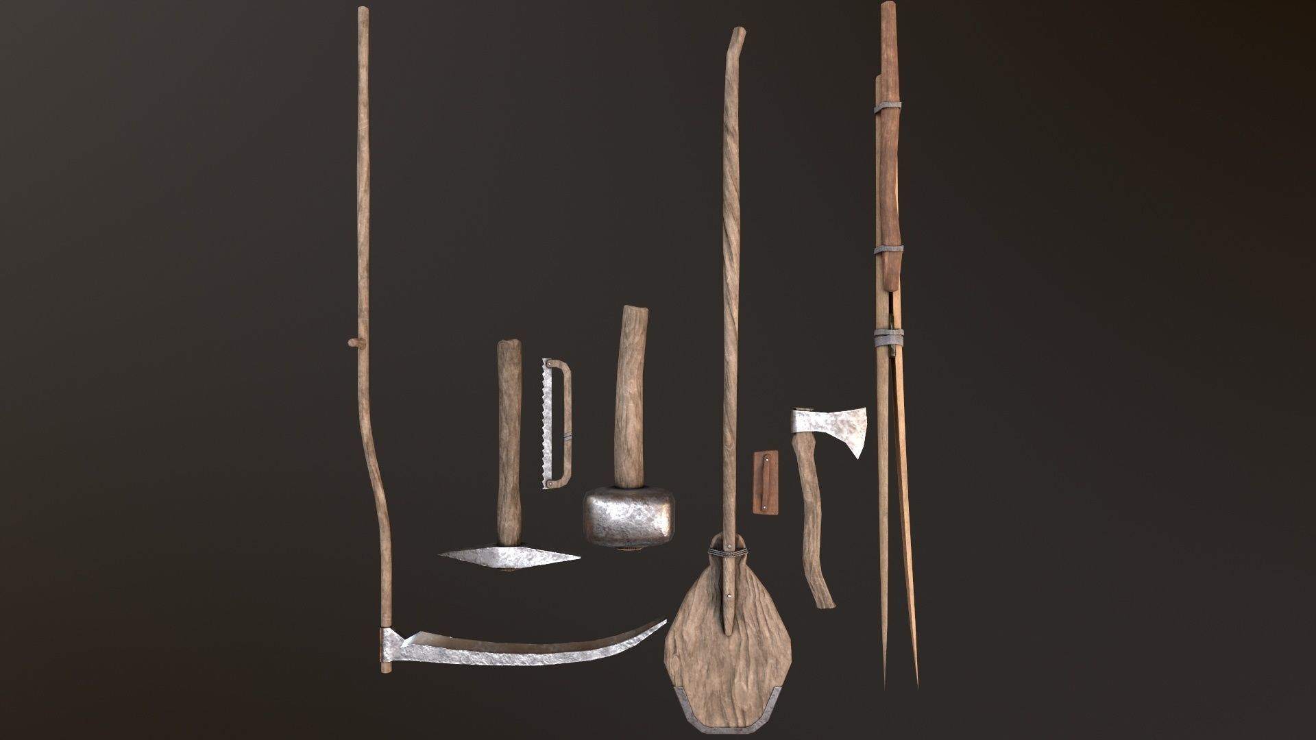 Medieval building tools old for gamedev Low-poly 3D model_2