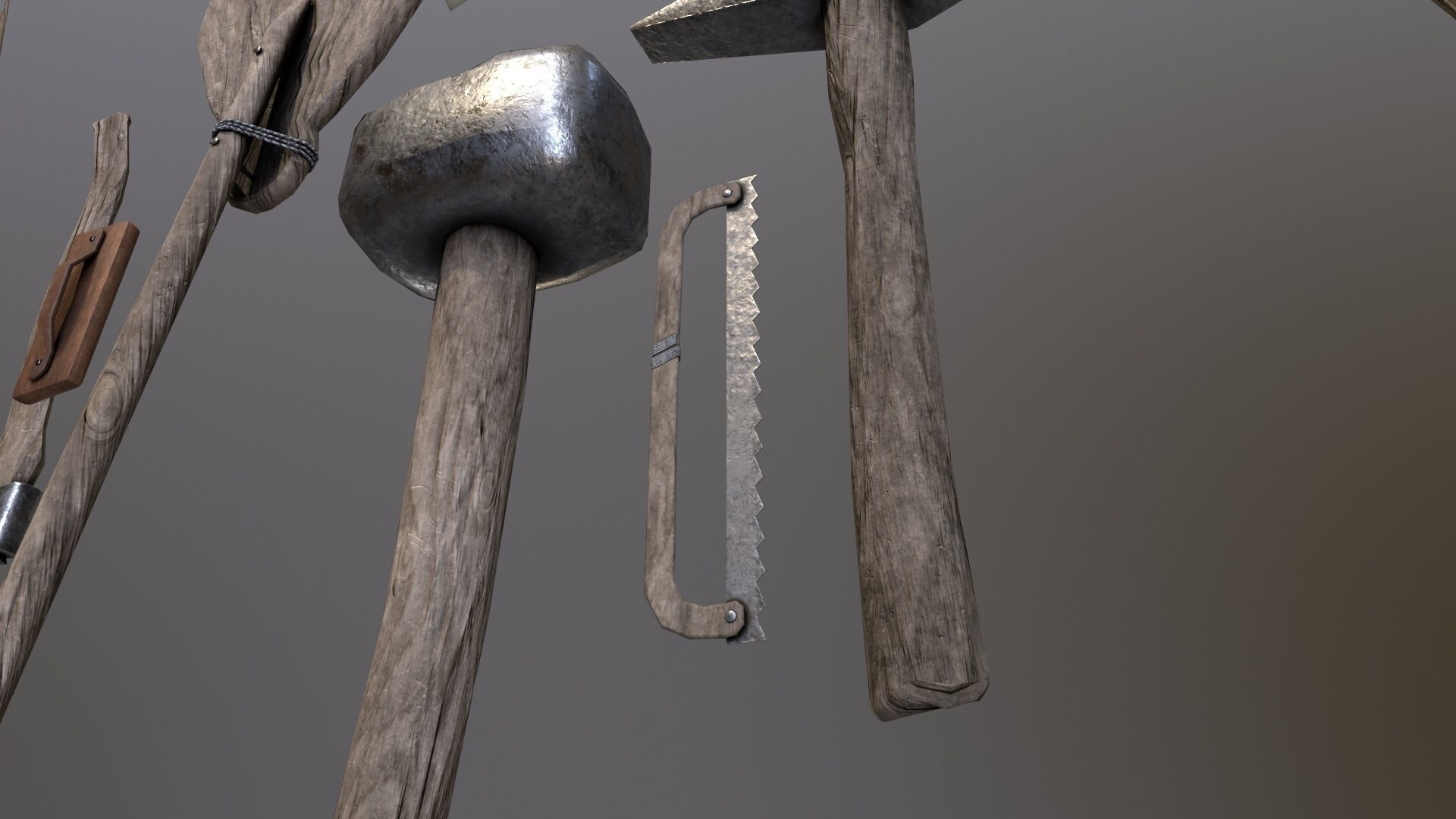 Medieval building tools old for gamedev Low-poly 3D model_19