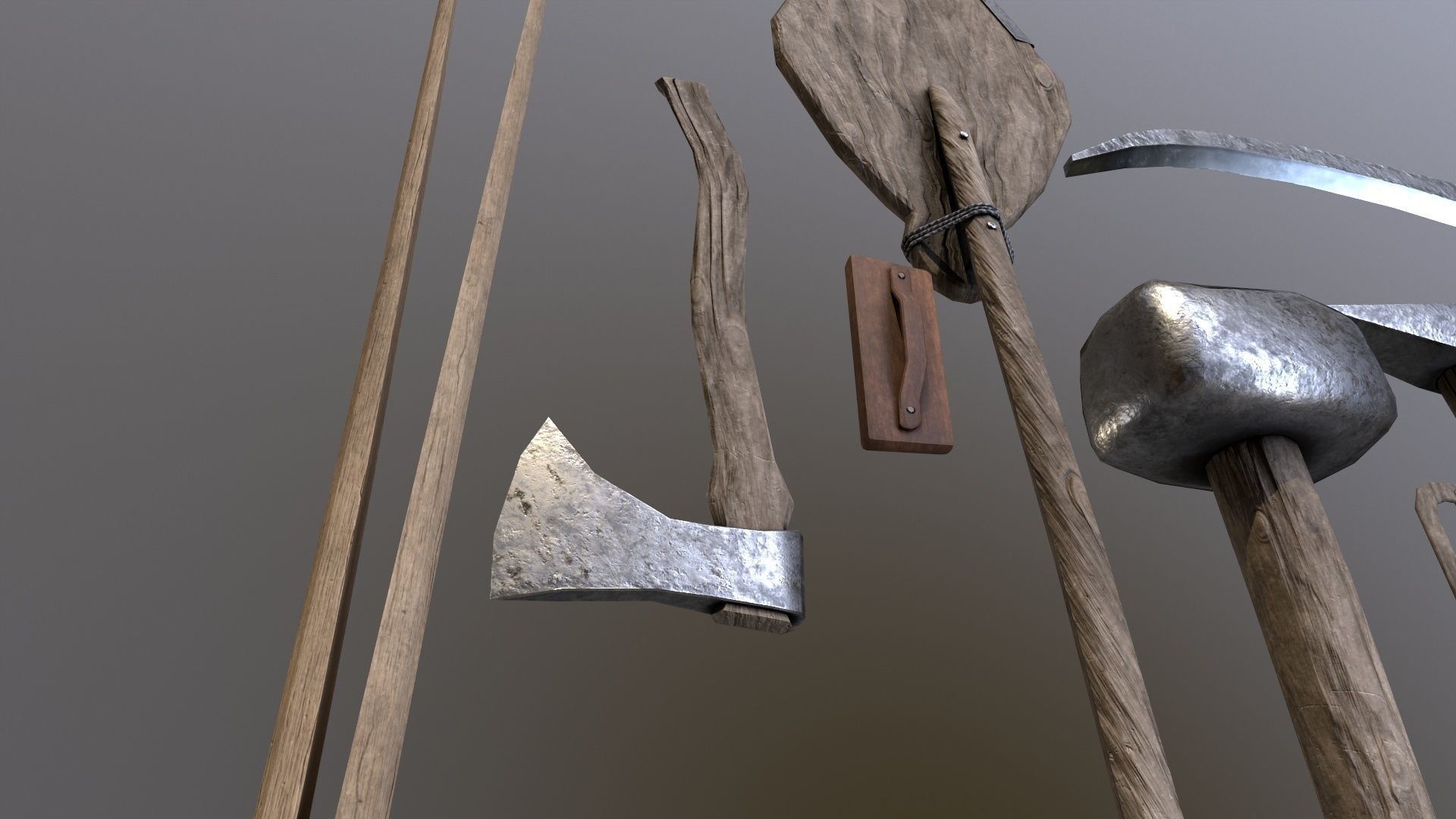 Medieval building tools old for gamedev Low-poly 3D model_6