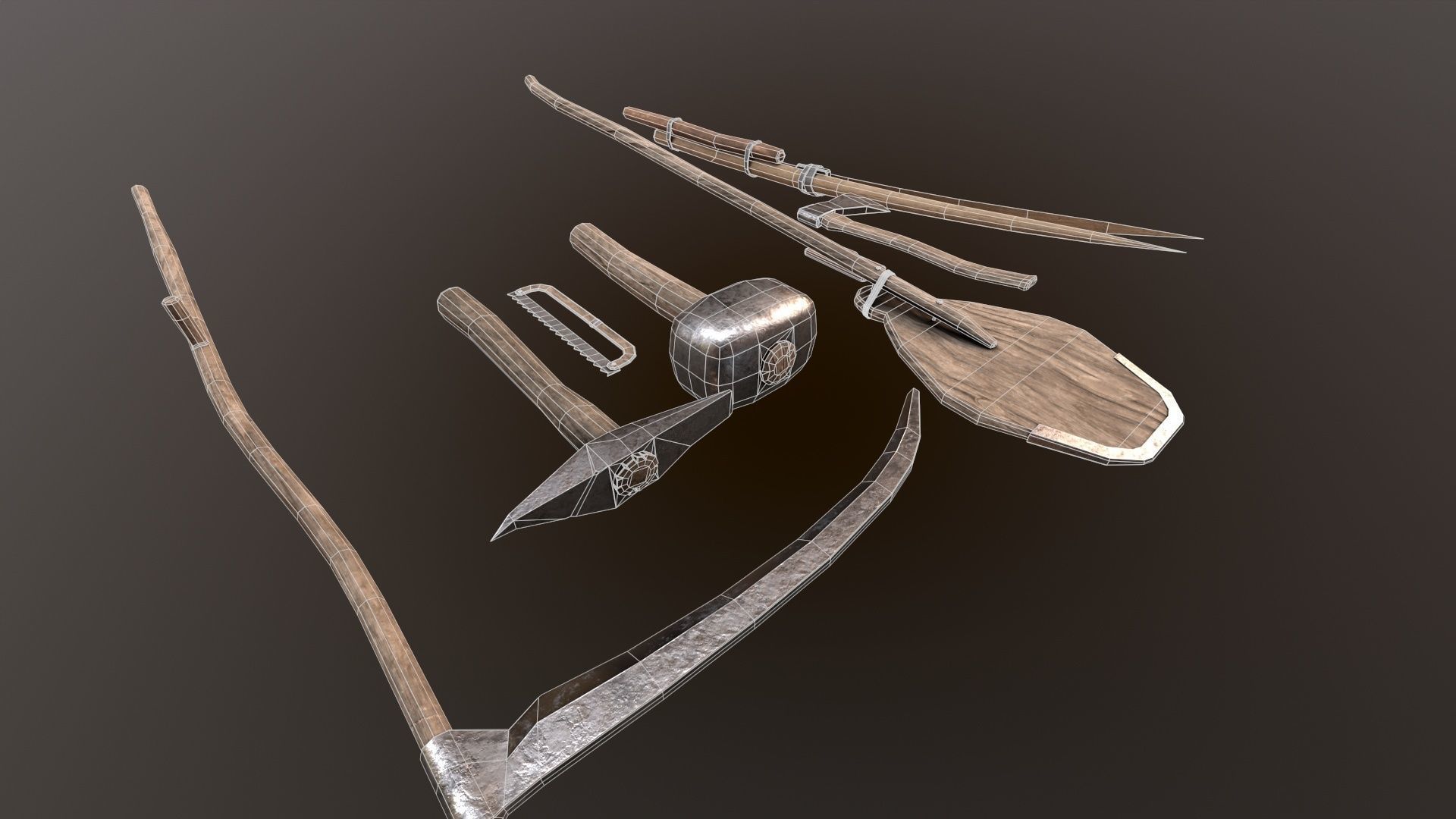 Medieval building tools old for gamedev Low-poly 3D model_9