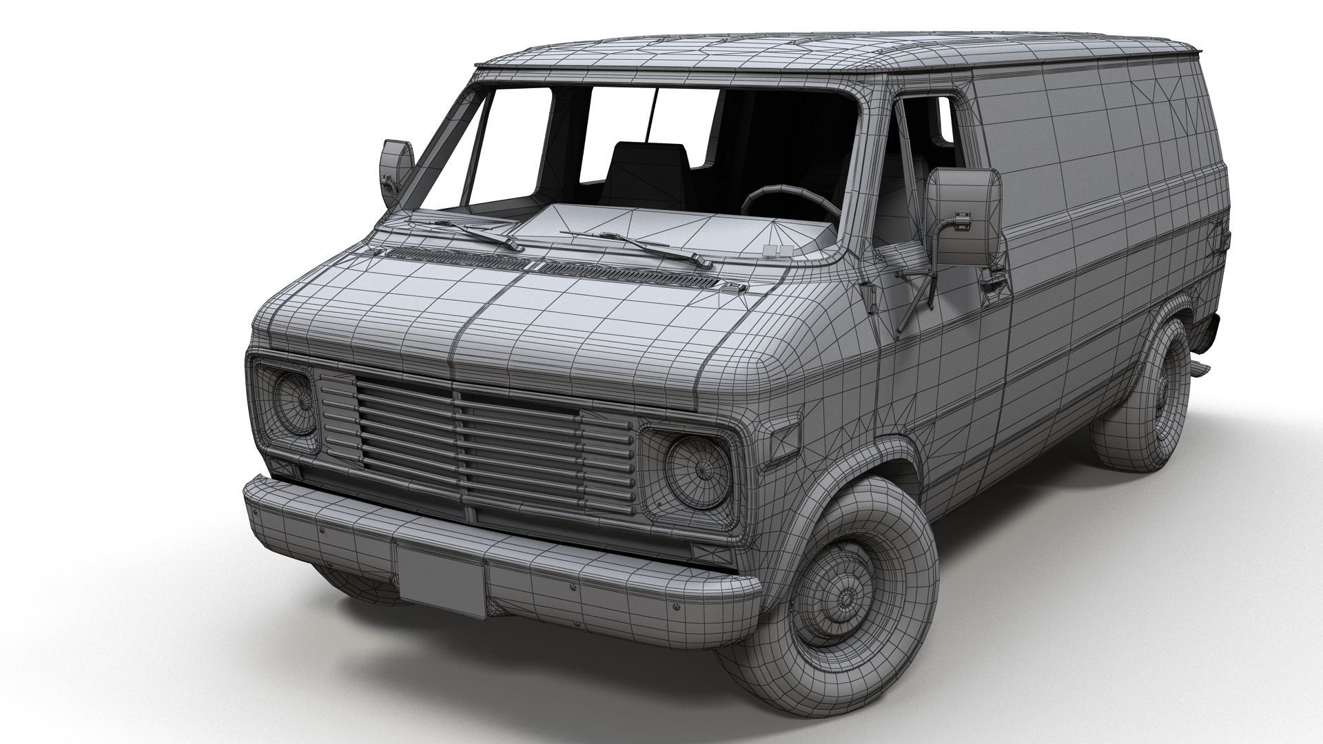 70s industrial van Low-poly 3D model_13