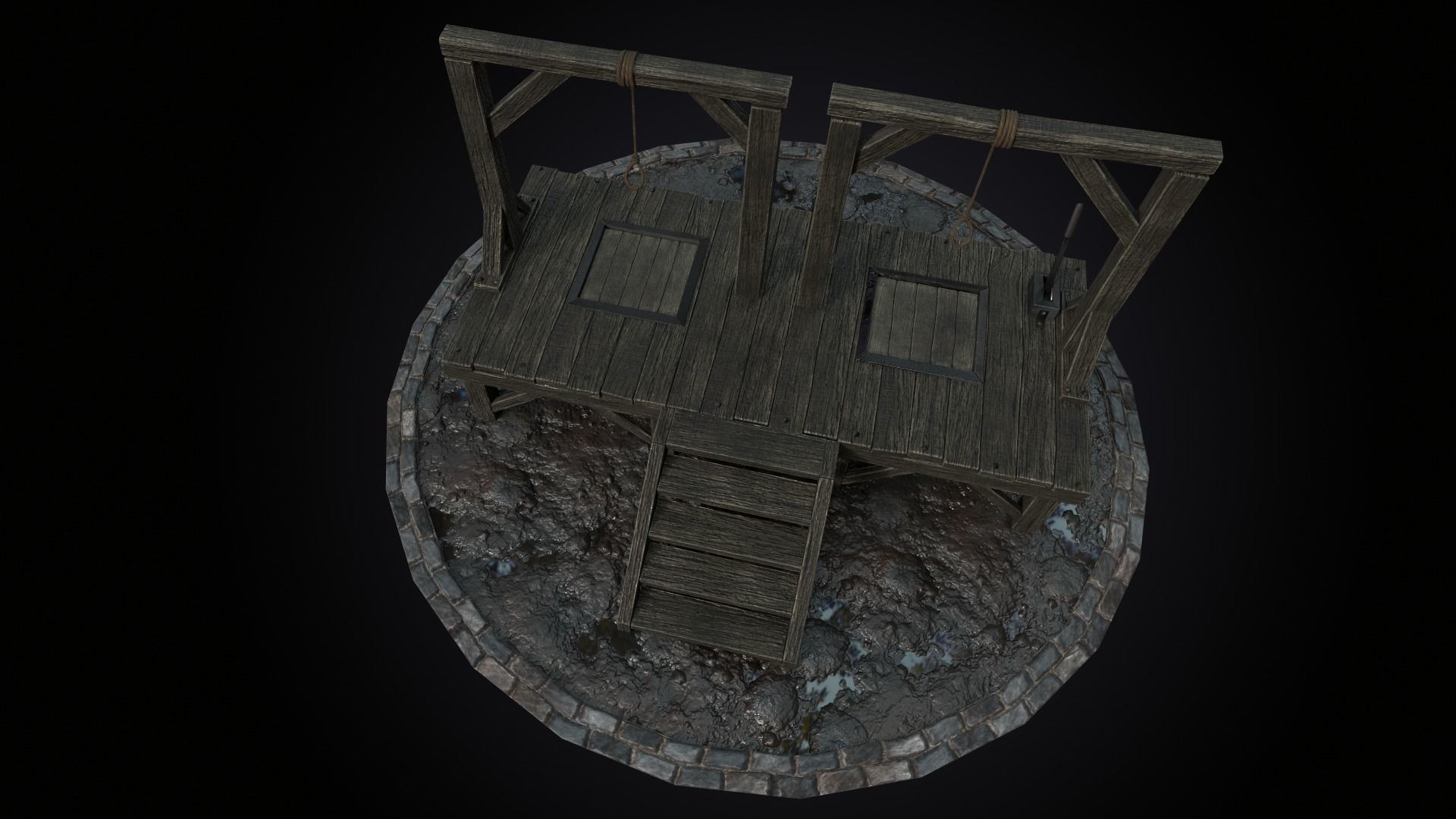 Medieval Gallows Model Unreal Engine and Game Ready Low-poly 3D model_8
