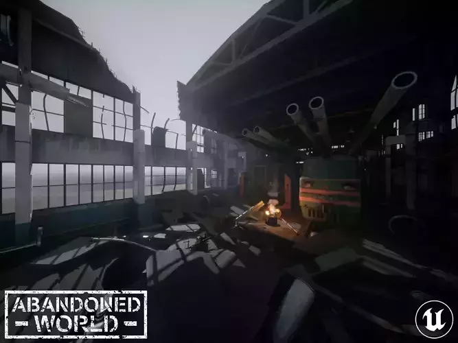 Modular Abandoned Depot for UE Low-poly 3D model