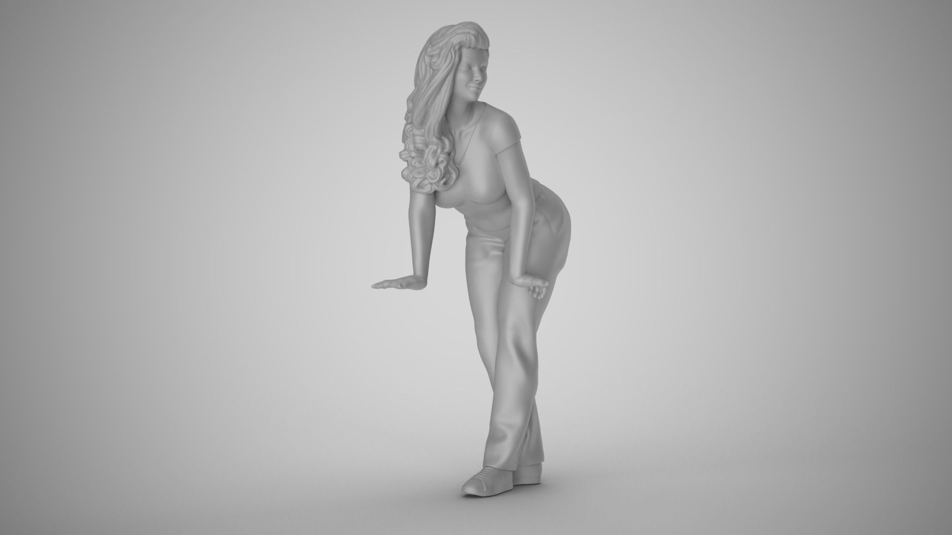 Woman Pushing Table 3D print model_3