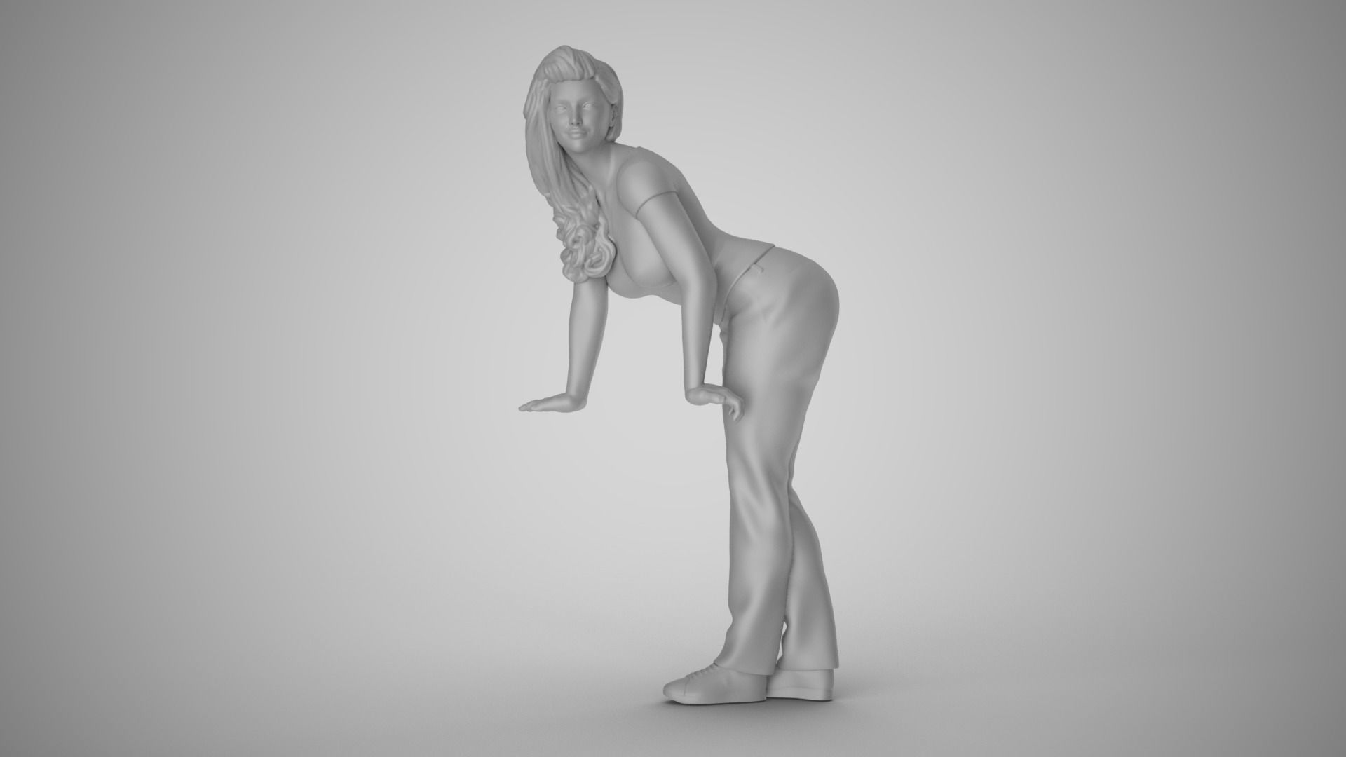 Woman Pushing Table 3D print model_2