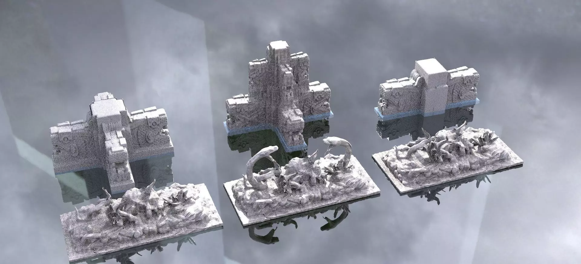 Ancient Dragons Ground Mayan Statues Model Stand 6 model 3D model_0